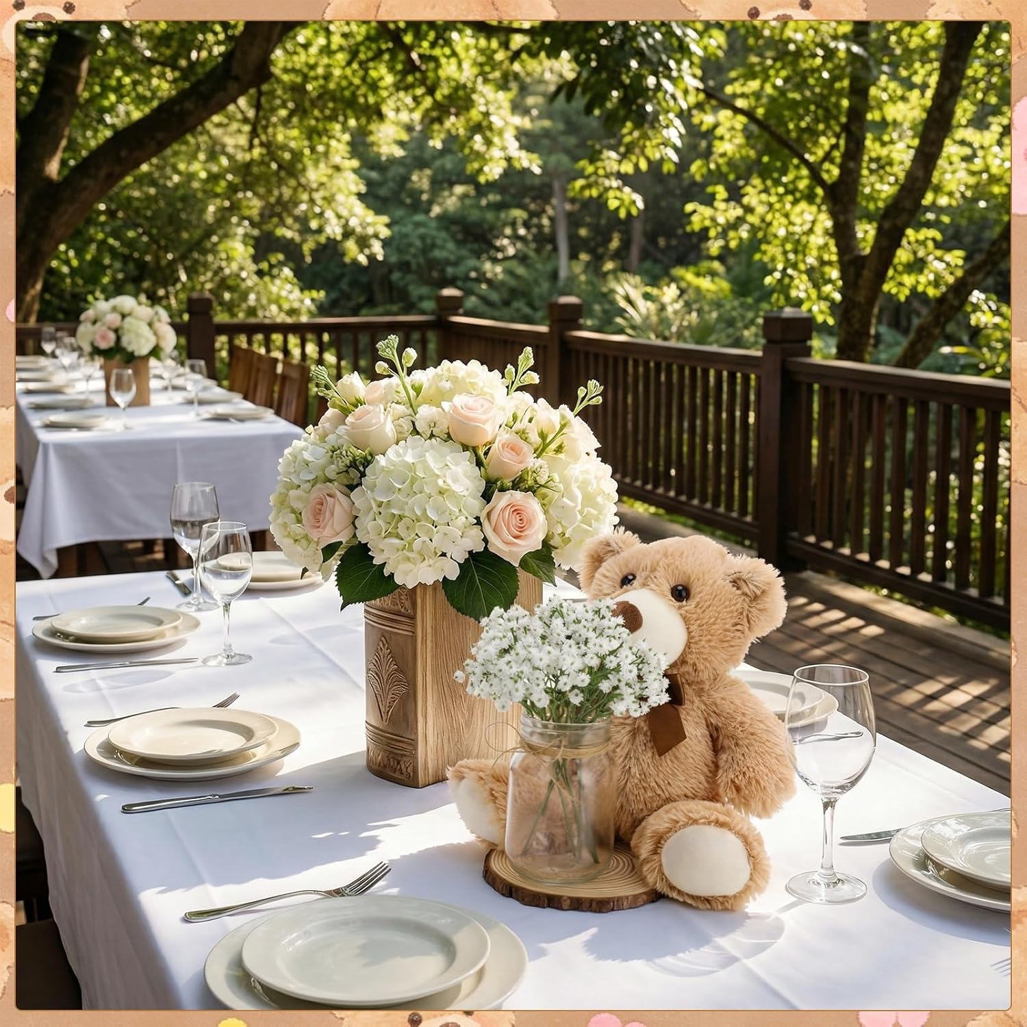 37 Pcs Bear Baby Shower Centerpieces Babybreath Mason Jar with Bears Wood Slices Rope Boho Rustic Table Decoration for Birthday Gender Reveal Party Supplies