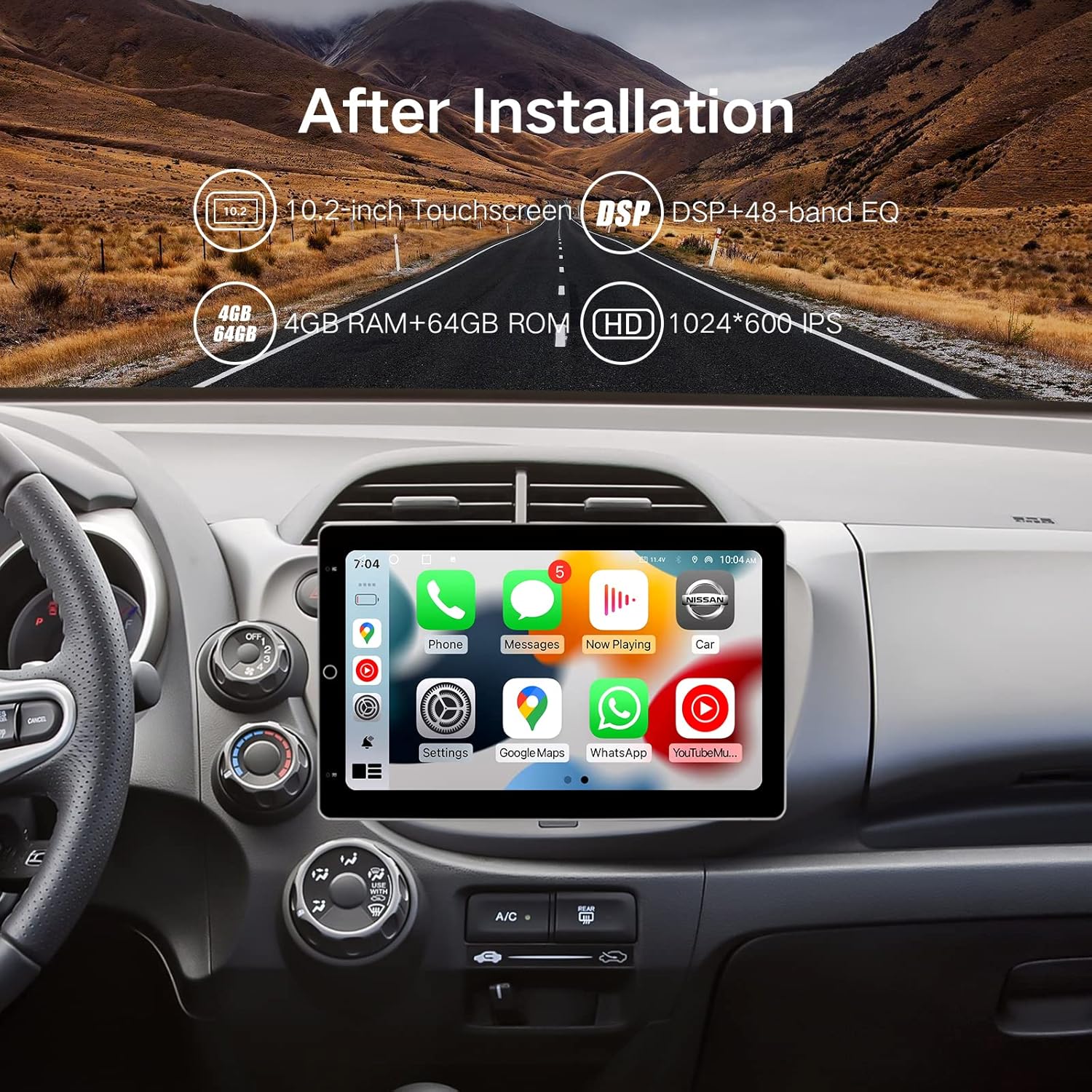 ViaBecs Rotating Wireless Apple CarPlay Stereo installed in a car dashboard