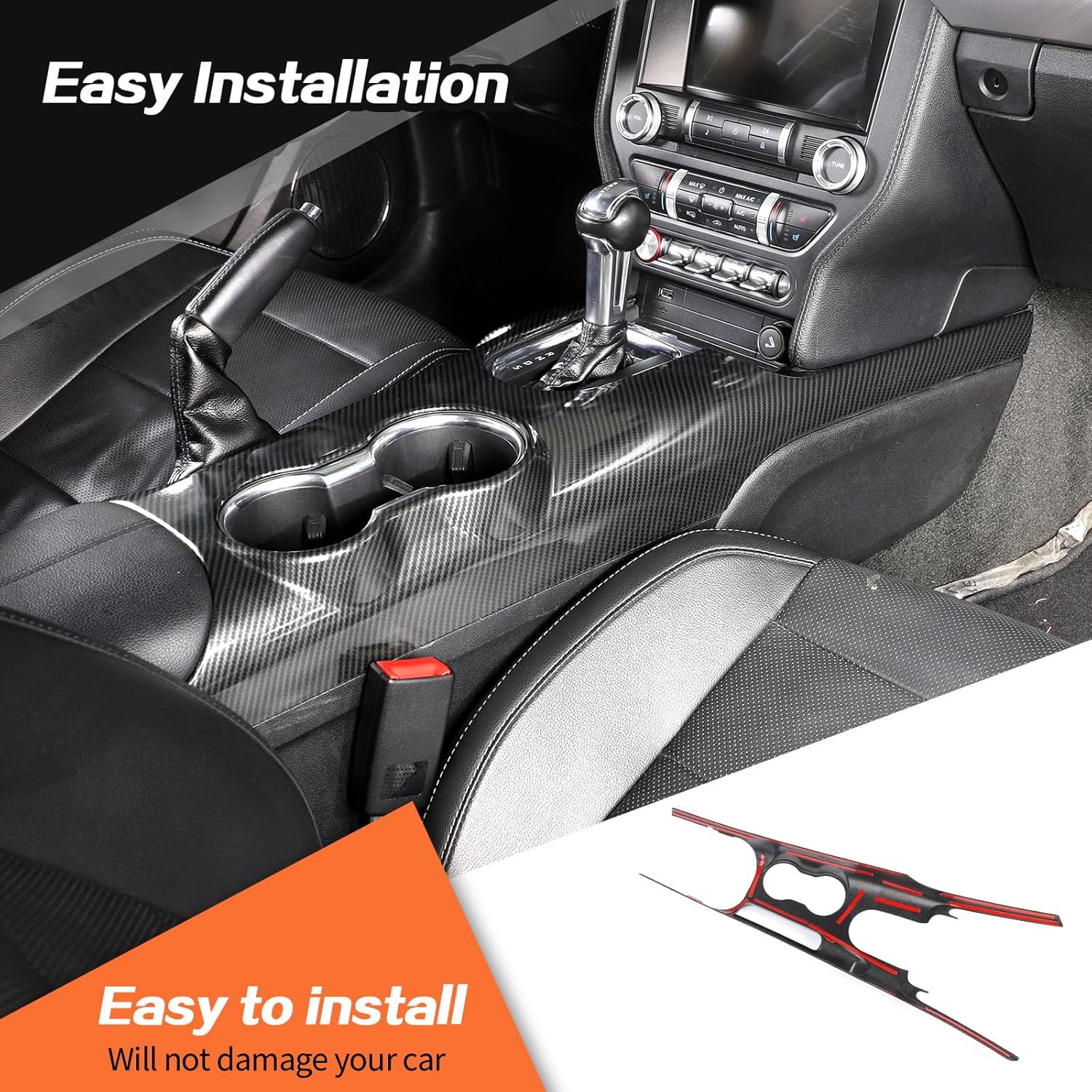 JeCar for Mustang Center Console Carbon Fiber Interior Gear Shift Panel Cover Trim Accessories Compatible with Ford Mustang 2015-2023