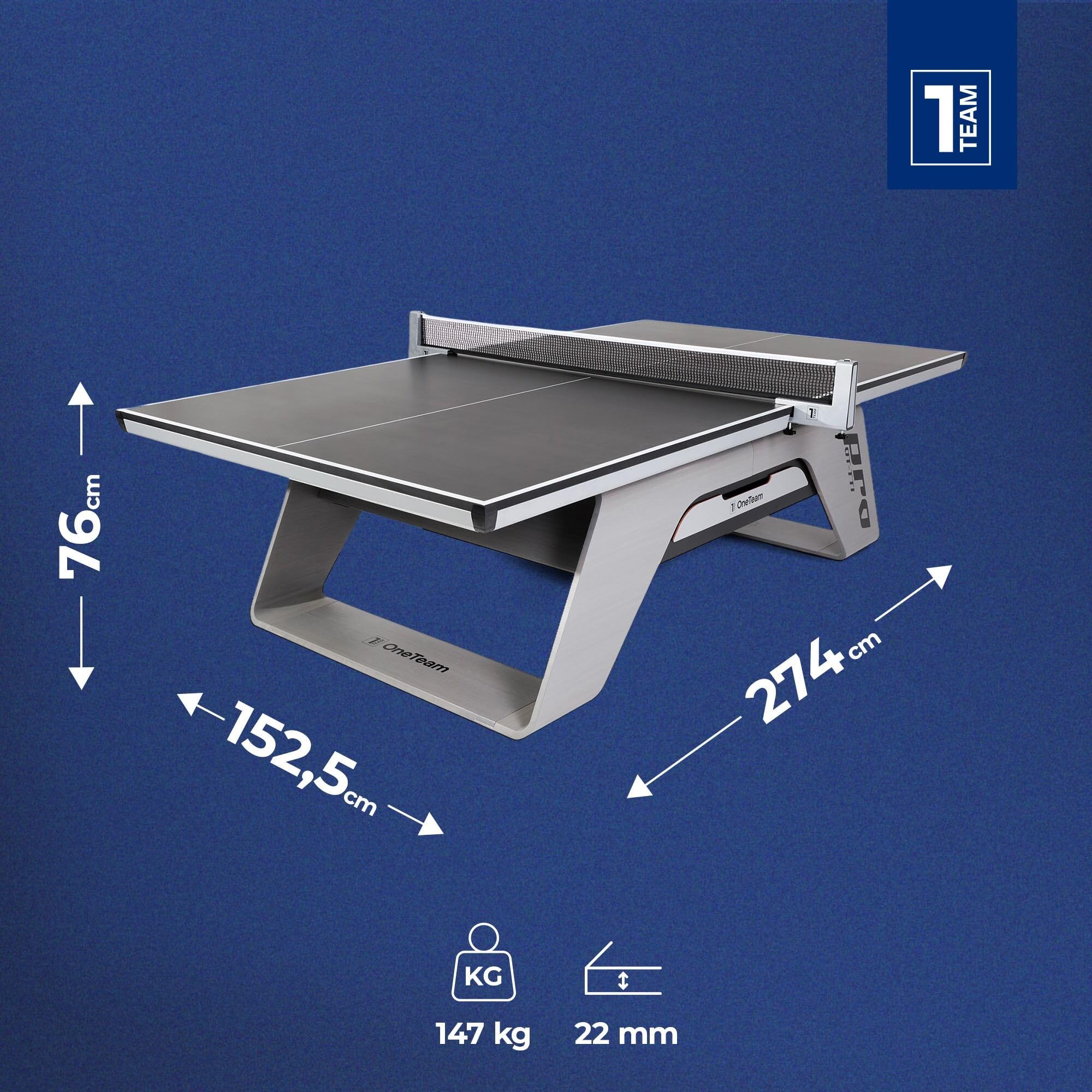 OneTeam Tischtennisplatte Indoor Profi – 22mm MDF Turnierplatte – 274x152,5x76 cm – Stabil 147kg – Mit Netz & Schublade – OT-TTI-PRO Schwarz/Bambus Design