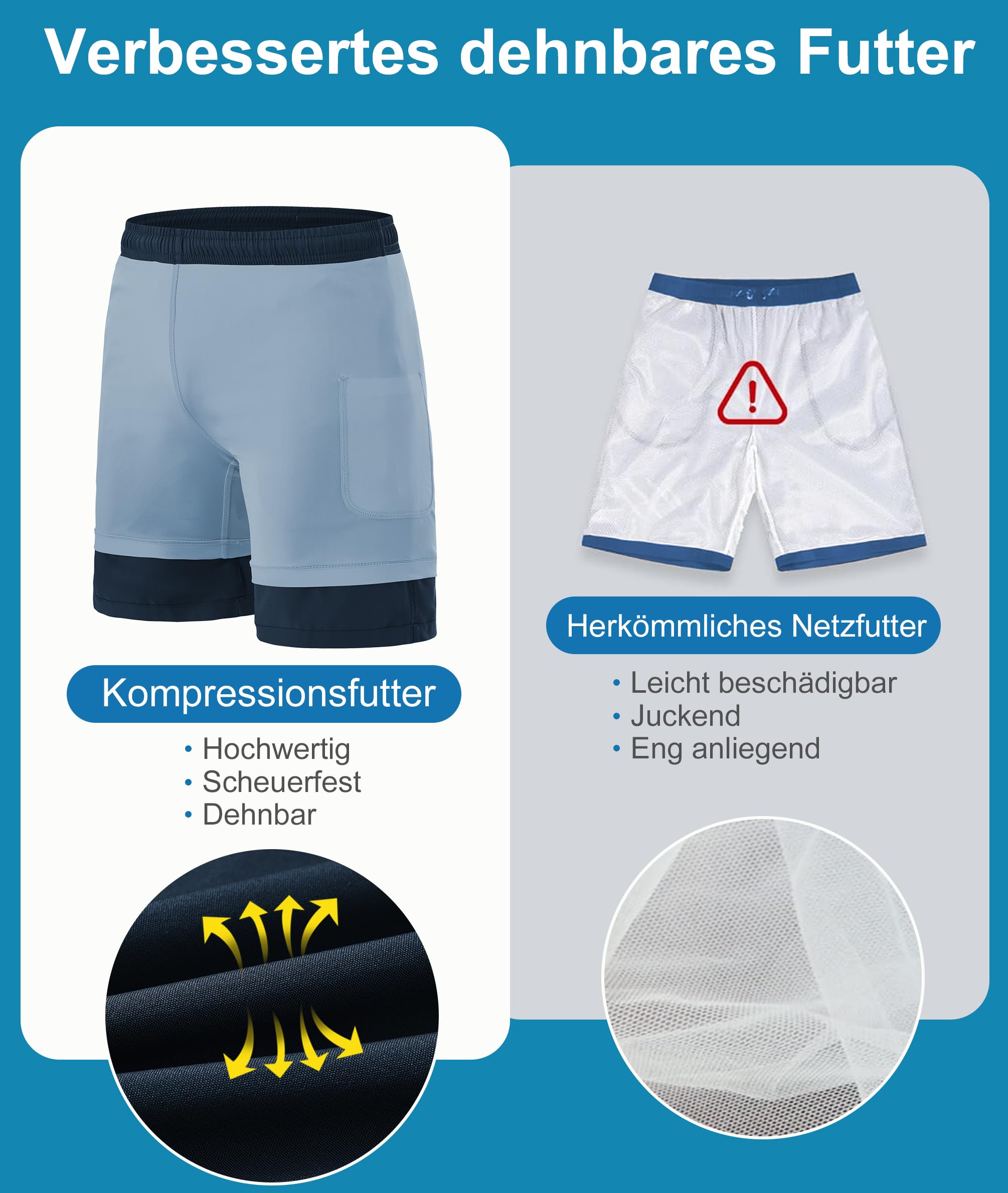 Zoofly Short de bain pour homme - Doublure de compression - Séchage rapide - Avec poches - 4