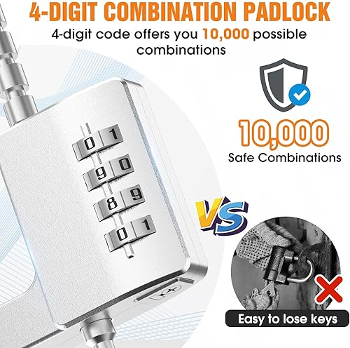 Miniatura 2 de Cerradura de gabinete con combinación, código de bloqueo de casillero de gimnasio, cierres ajustables en forma de U para gabinete, candado de