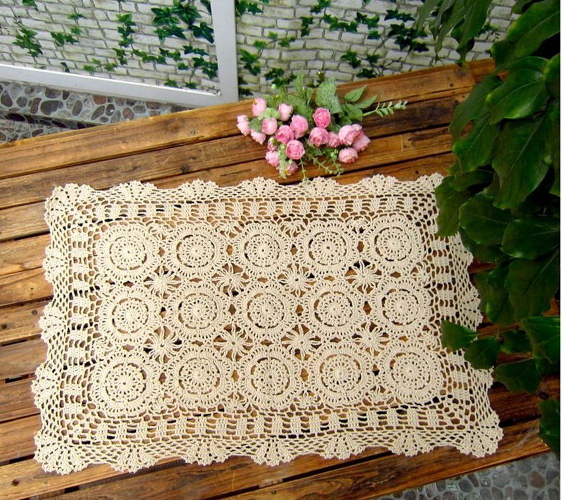 Laivigo Handmade Crochet Lace Rectangle Lucky Flower Table Cloth Runner Doilies Doily,Beige,20x35 Inch
