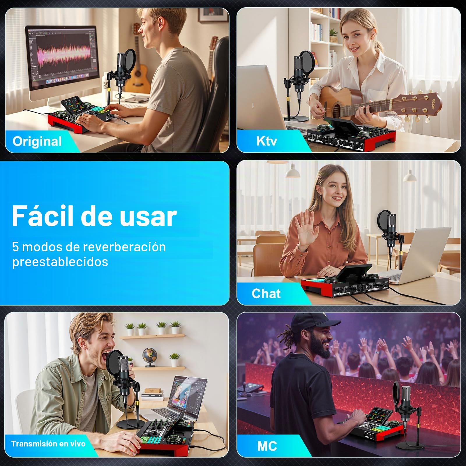 Paquete de micrófono de podcast con mezclador de audio de placa de sonido en vivo, paquete de equipo de podcast con micrófono de condensador de 3.5 mm (P15) para PC/teléfono, transmisión en vivo