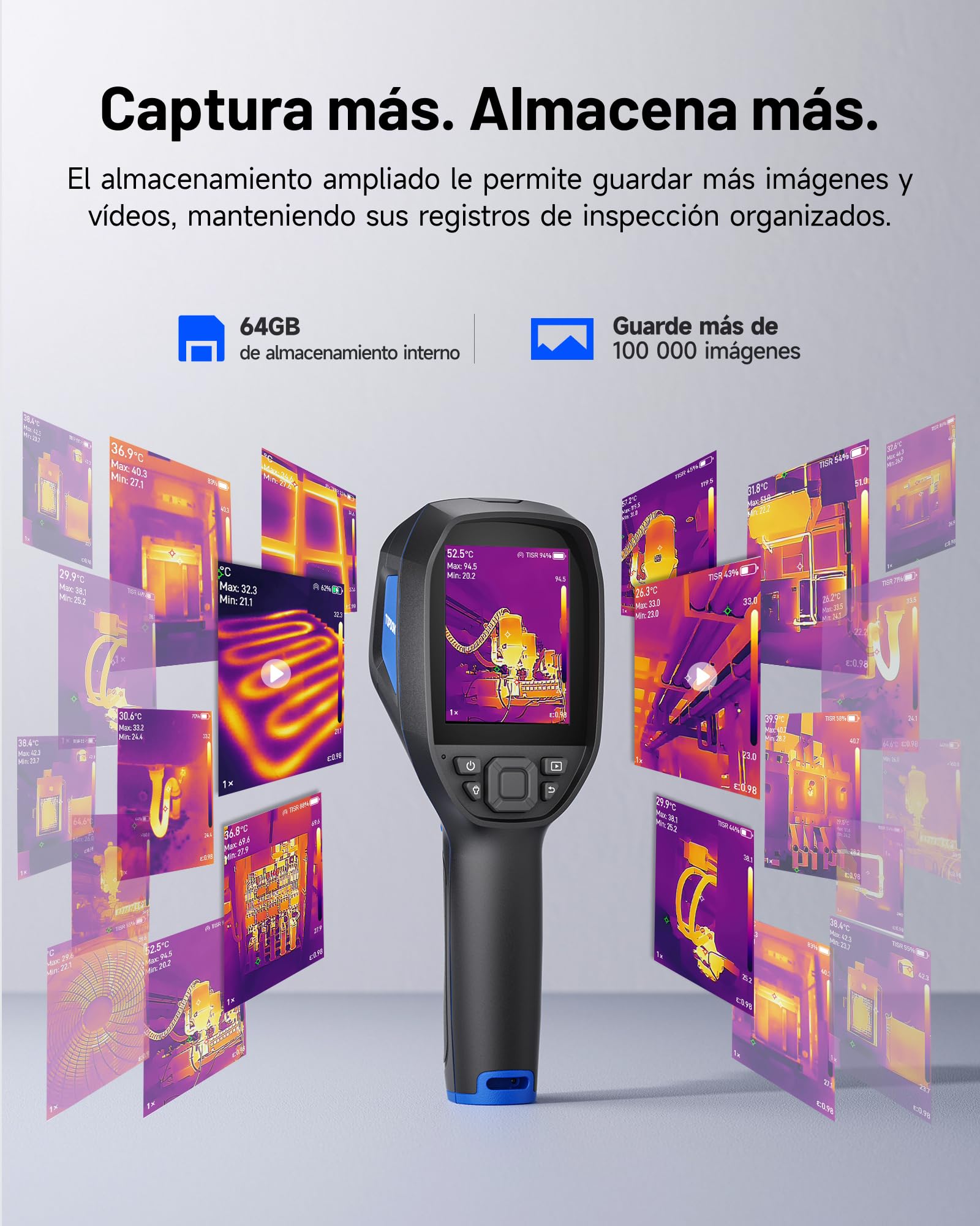 TOPDON Cámara Termografica TC004 con 512x384 Resolución TISR, 64GB Almacenamiento, 3,5″ Pantalla Camara Termica con Wifi, Grabación de Vídeo, Análisis de PC, para Inspección Eléctrica/Climatización