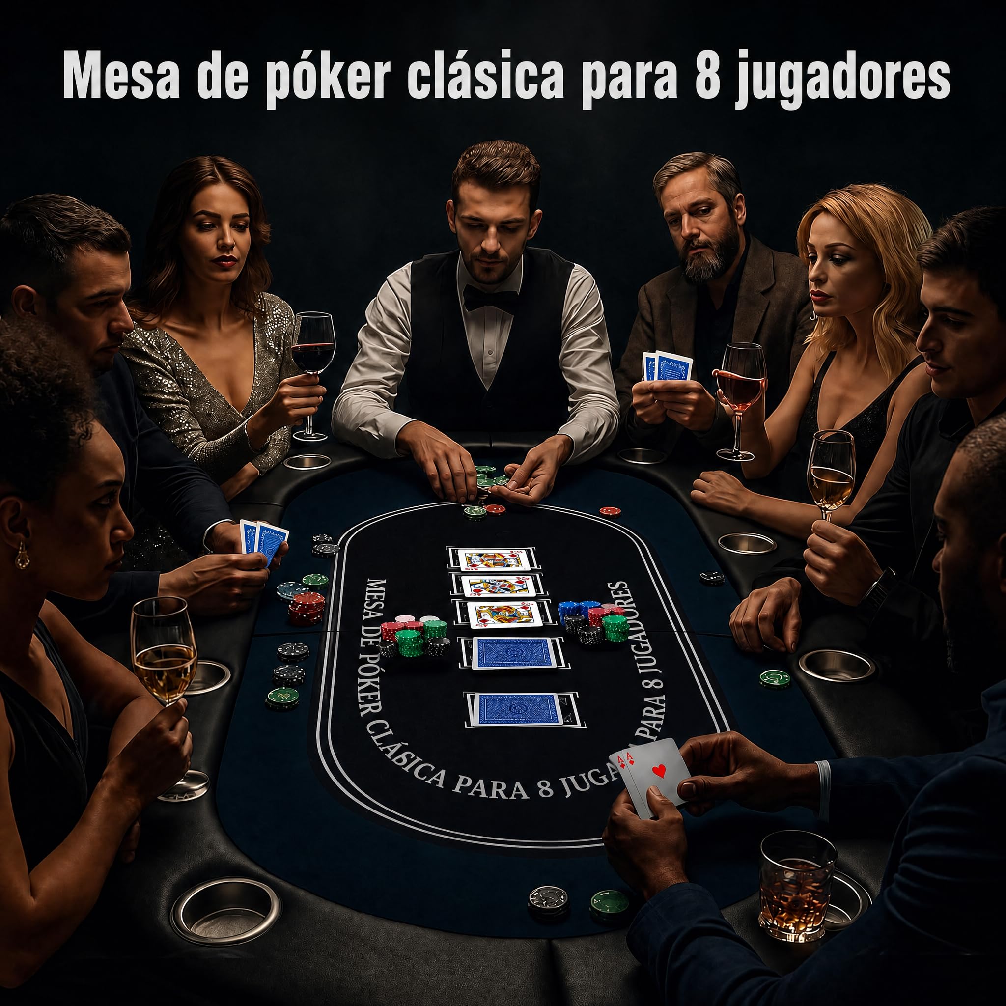 Hotsizz Mesa de Poker Plegable 8 Plazas - 181 × 81 × 74 cm, Diseño de Mesa Poker de Casino Profesional, Equipado con Portavasos acolchados y gruesos, ideal para familiares y amigos