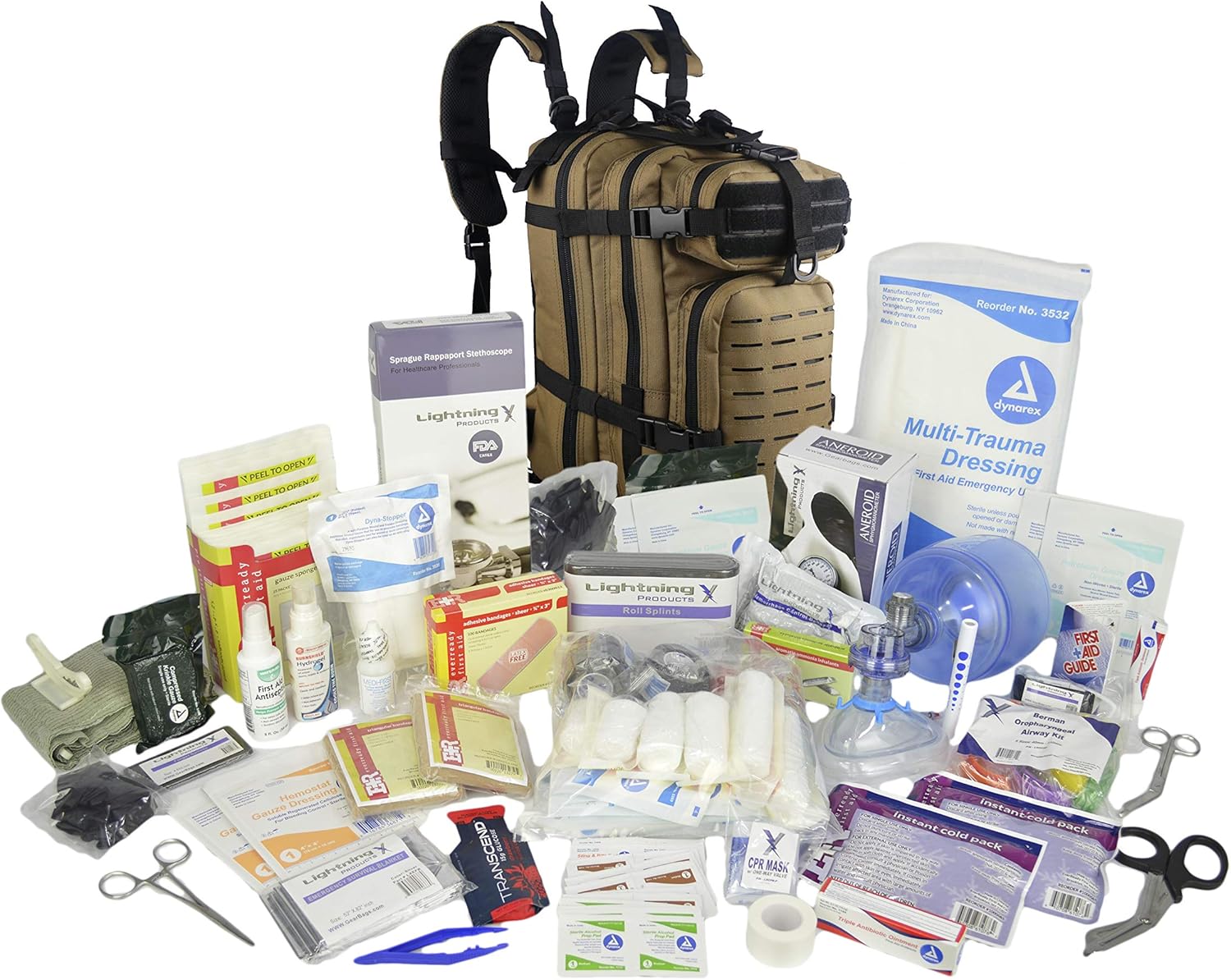 Lightning X Stocked EMS/EMT Trauma & Bleeding First Aid Responder Medical Backpack + Kit - TAN/Black : Everything Else