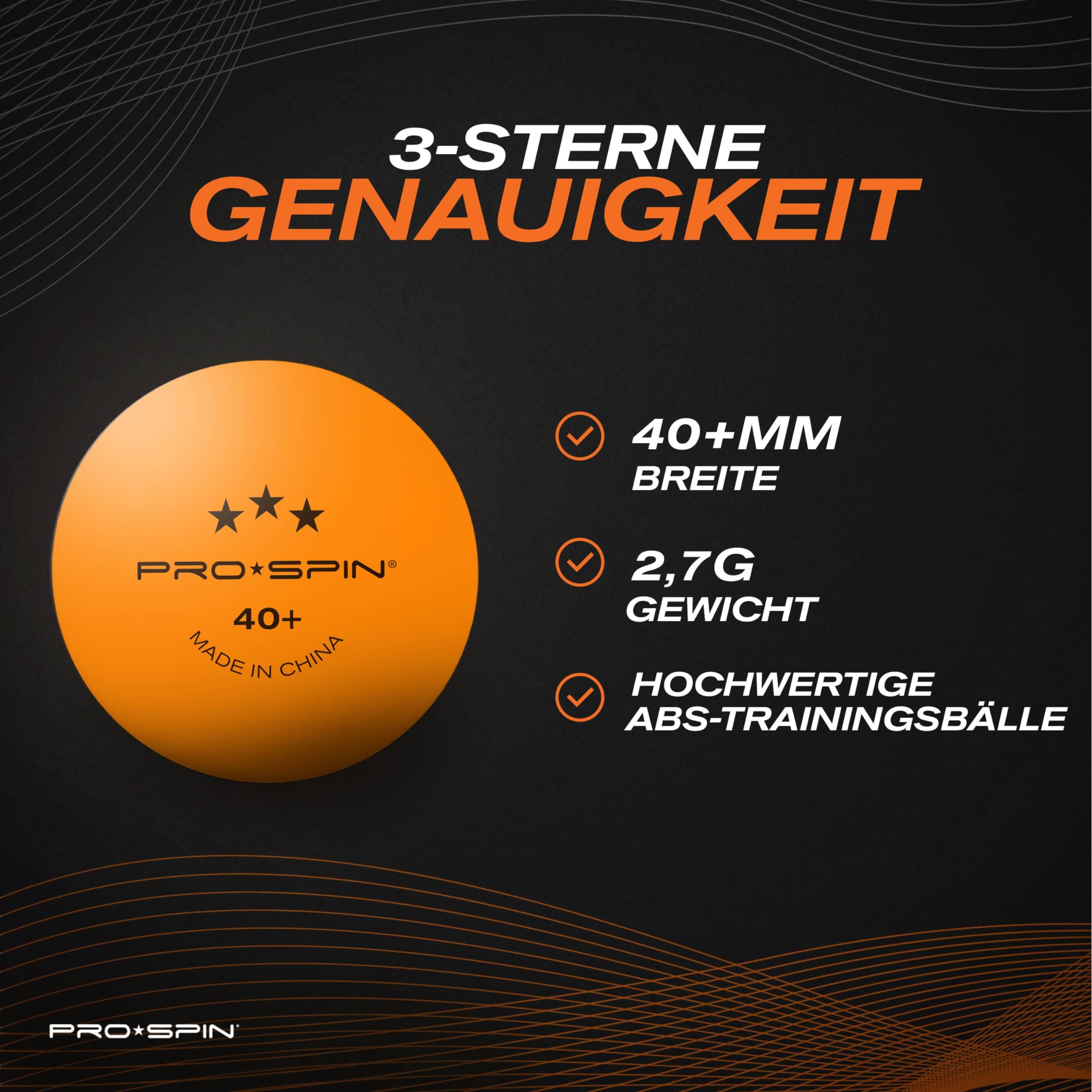 PRO-SPIN Tischtennisbälle – Orange Tischtennisbällen 3 Sterne 40+ | Hochwertige ABS-Trainingsbälle | Extrem Robust für Innen- und Außen-Tischtennisplatten, Wettbewerb und Spiel
