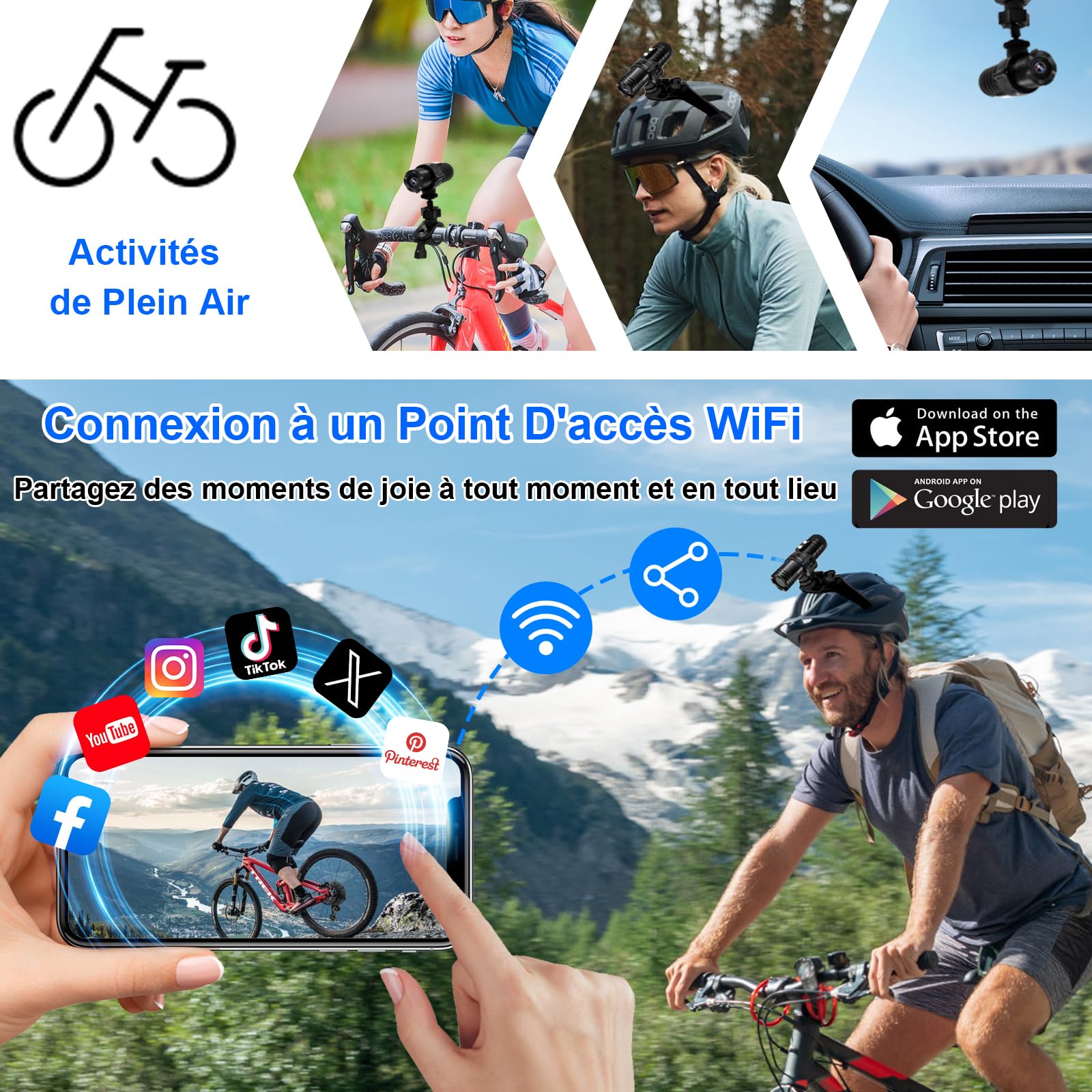 TANGMI Camera Moto 1080P HD 120° Grand Angle 7H
