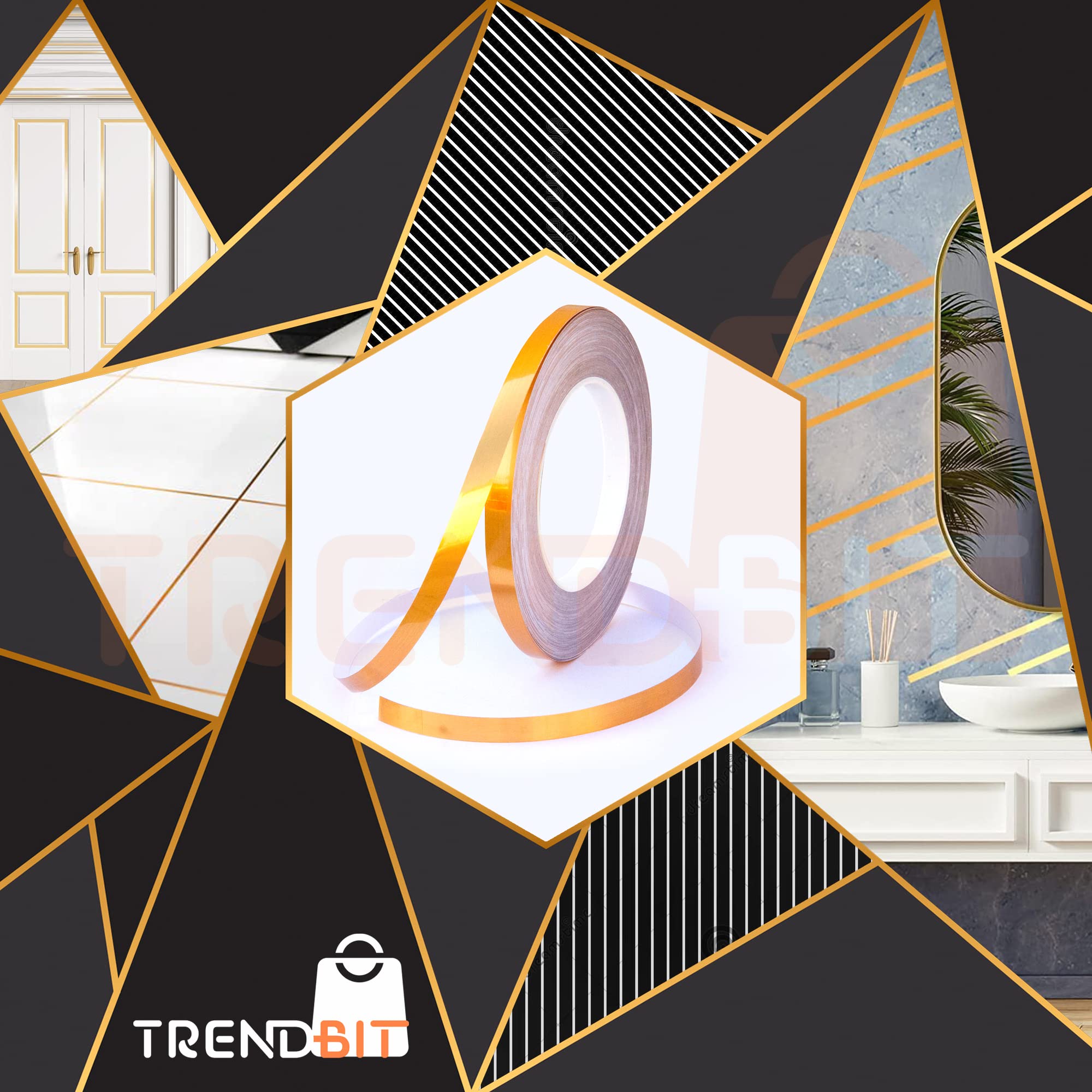 TRENDBIT Tile Gap Sticker Waterproof | 50 Meters Golden Tape, Self adessive | Tile stickers for flooring |tile decoration tape | Gap Sealing Tape Strip | (1cm x 50m, Golden) 2