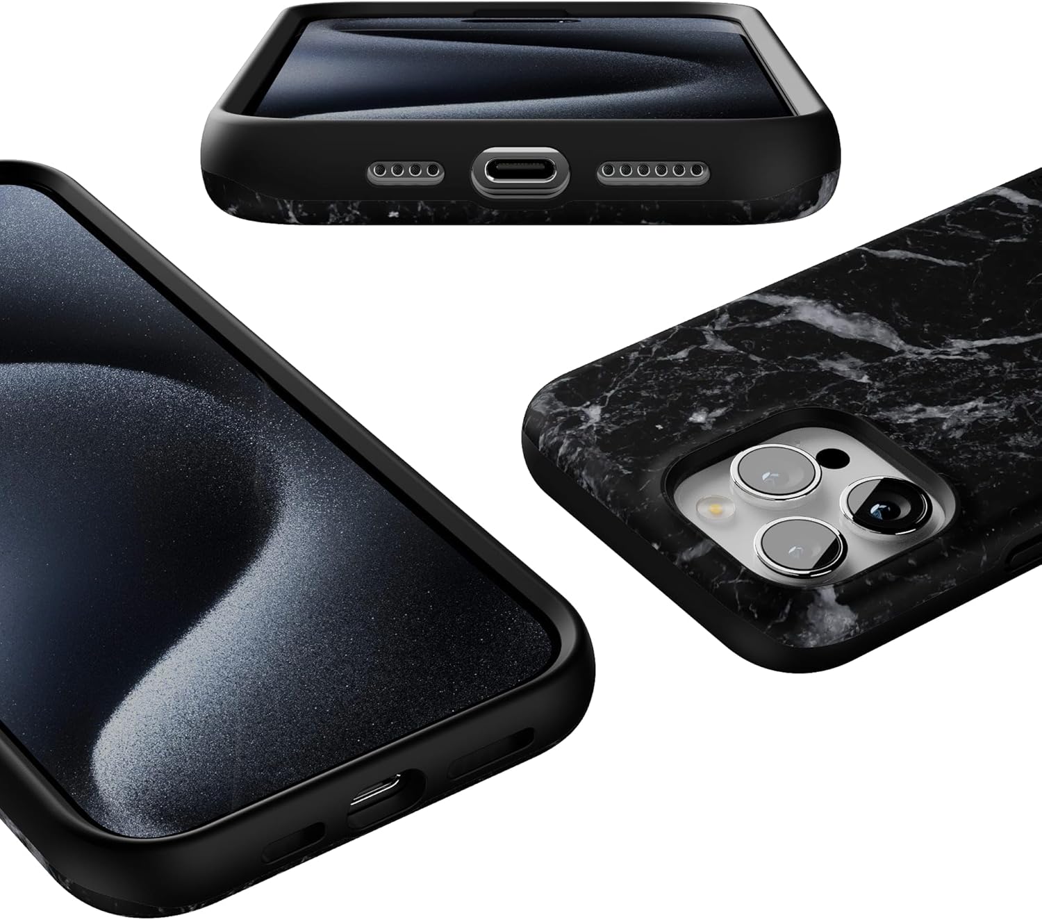 Casely iPhone 15 Pro Case | Black Pearl Marble | Bold Protective Design | Compatible with MagSafe