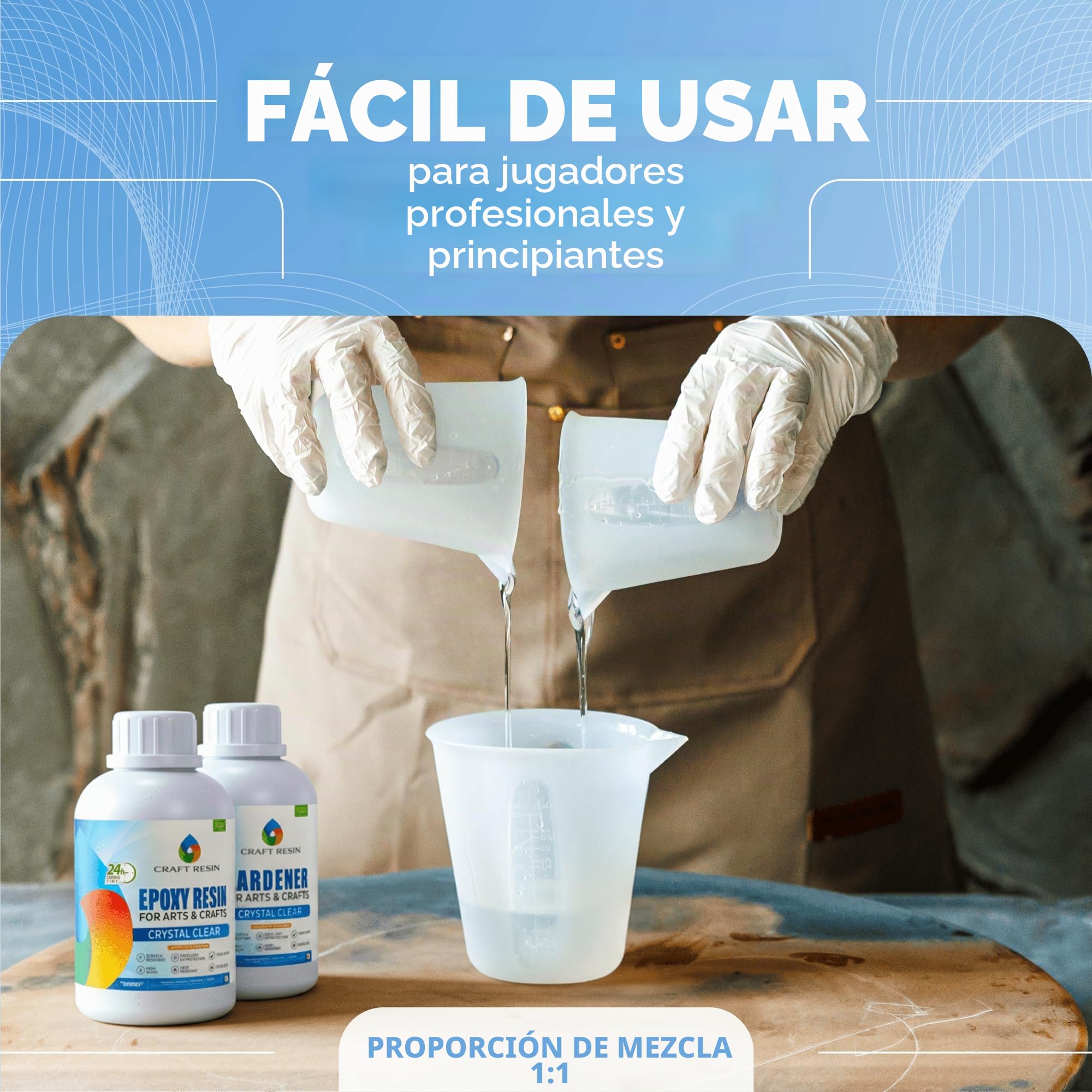 CRAFT RESIN 2L Resina Epoxi para Manualidades – Kit de Resina Epoxi Transparente para Madera, Arte, Joyería y Posavasos – Completo Epoxy Resin de Baja Viscosidad para Principiantes y Profesionales.