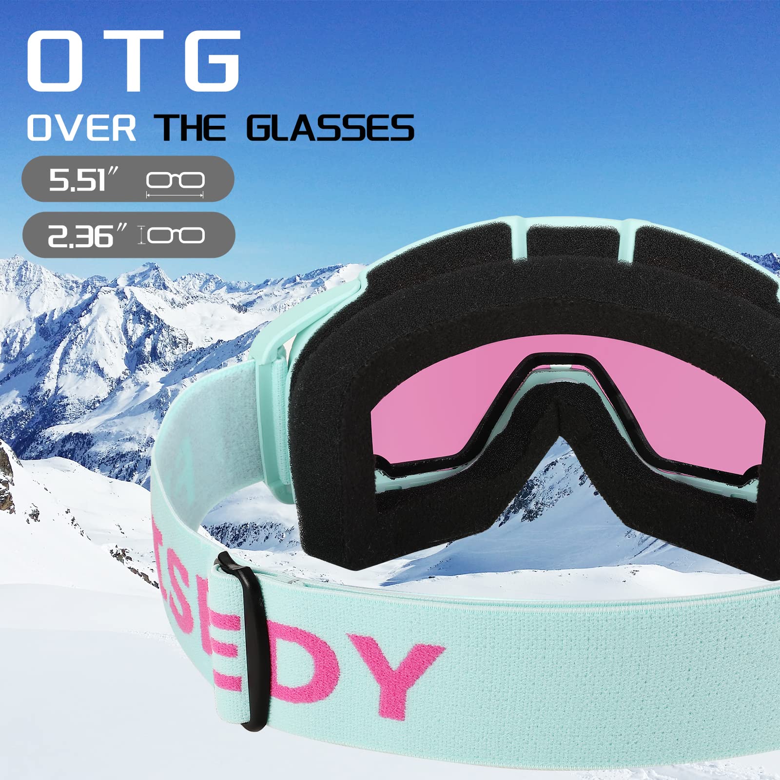 FEISEDY Masques de Ski et Snowboard pour Hommes/Femmes, Design OTG B2961 | Masques de Neige pour Porteurs de Lunettes, Anti-Buée & Protection UV