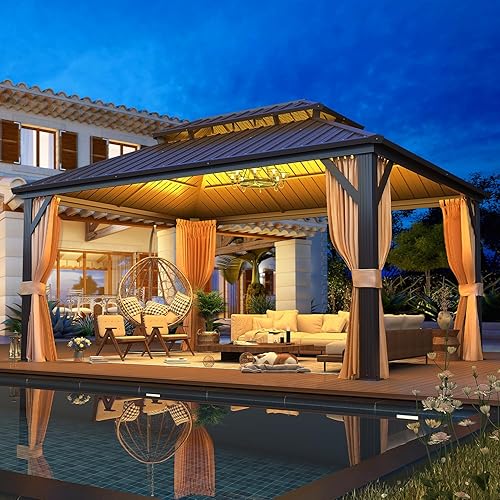 Miniatura 8 de EROMMY - Kiosco de techo rígido de 12 x 16 pies, kiosco de techo doble de acero galvanizado con marco de aluminio, permanente, de metal, para