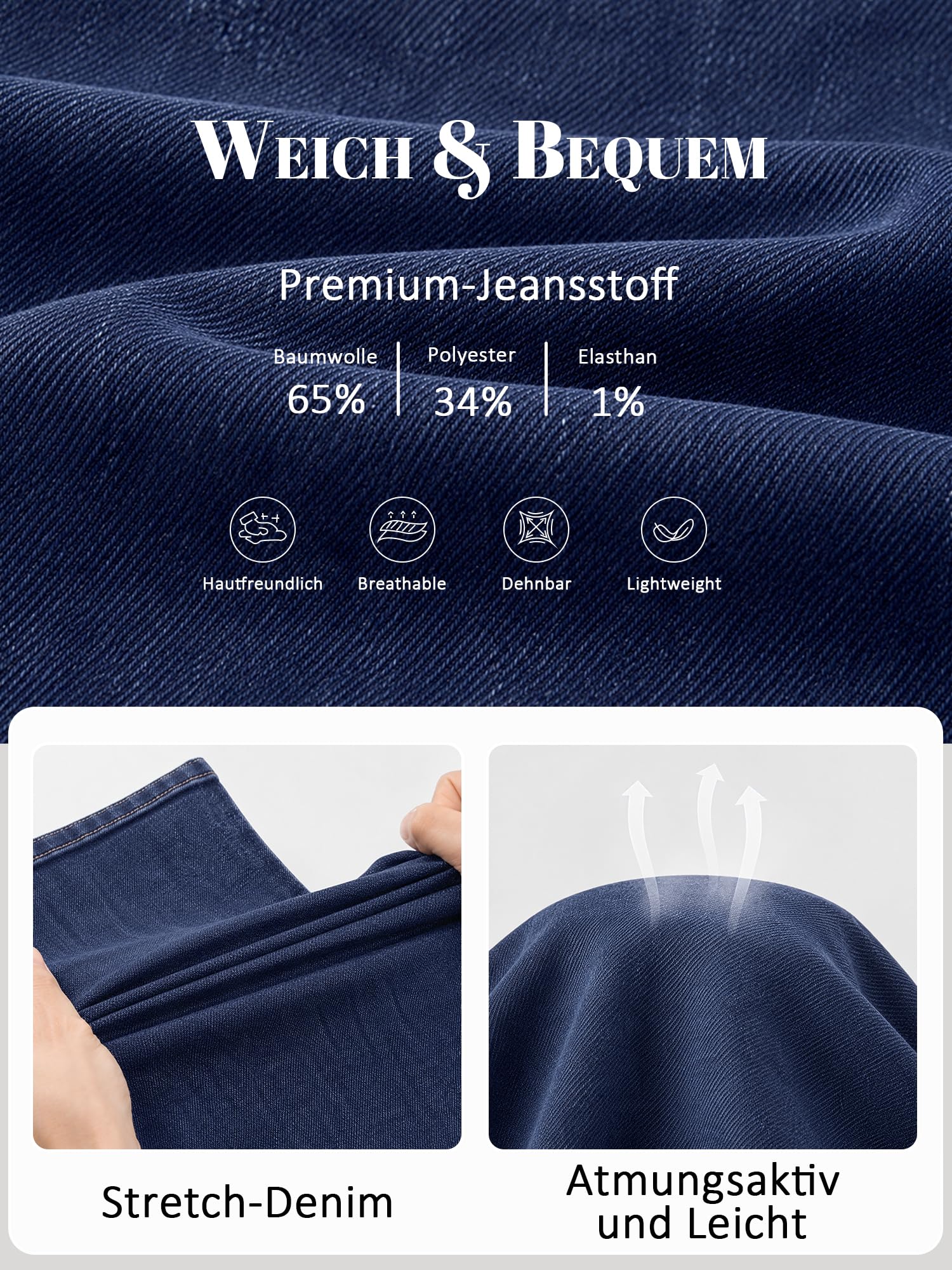 Breampot Herren Jeans Regular Fit Stretch Straight Cut Mid Waist Denim Hose