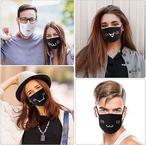 Miniatura 7 de Zhanmai 10 cubrebocas kawaii de anime, cubrebocas lindos, reutilizable, lavable, color blanco y negro
