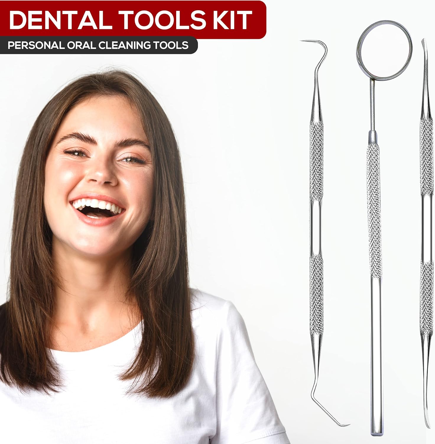 Nooreaa 3 Pcs Dental Tools Mirror Scale Set, Tooth Scraper for Plaque