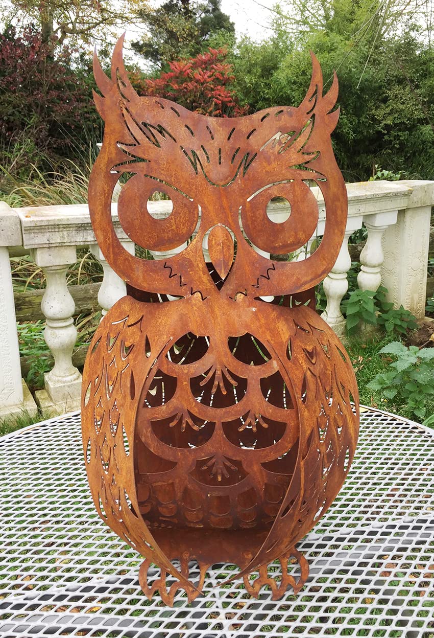 STEINFIGURENWELT GIEBEN Gufo in filigrana effetto 3D, altezza 60 cm, decorazione da giardino in metallo antiruggine, resistente alle intemperie, statuetta in metallo arrugginito