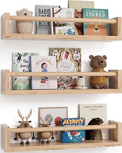 Miniatura 9 de G&W Gruwald Juego de 3 estantes para libros de guardería, estantería de pared, estante de libros para habitaciones de niños, estantes de pared