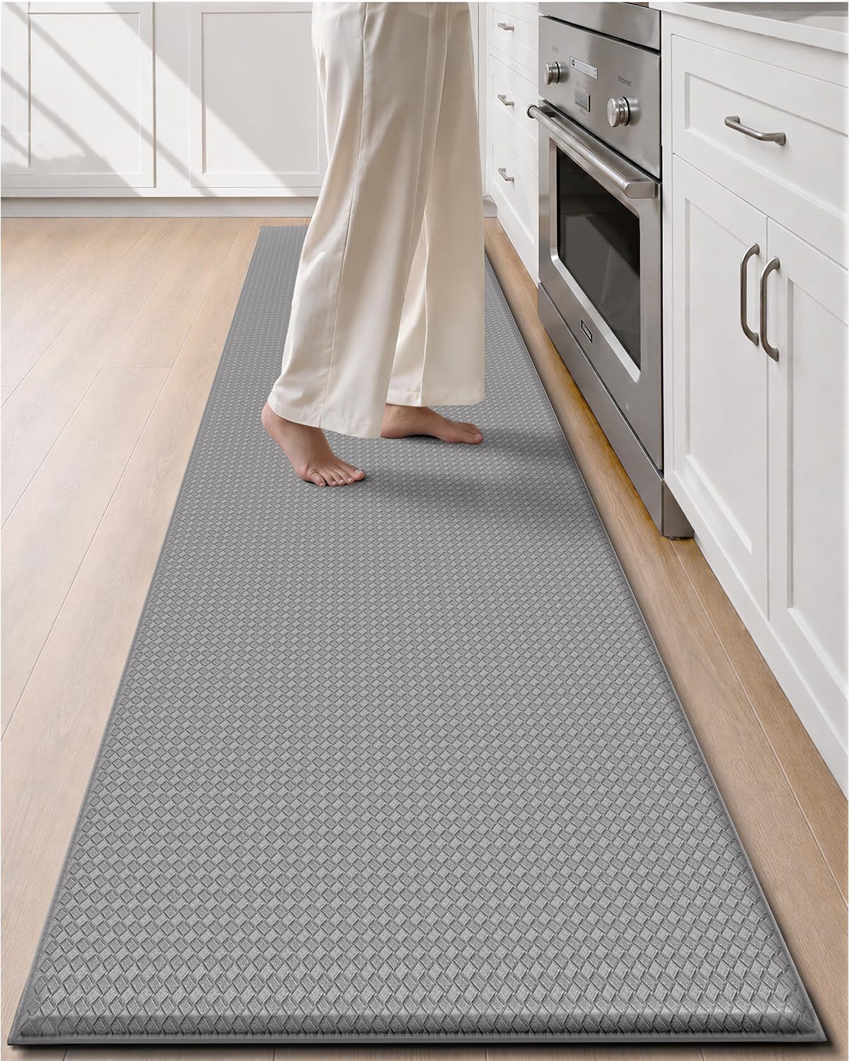 Color&amp;Geometry Wide Kitchen Floor Mat 24x108 Anti Fatigue Easy Clean, Grey