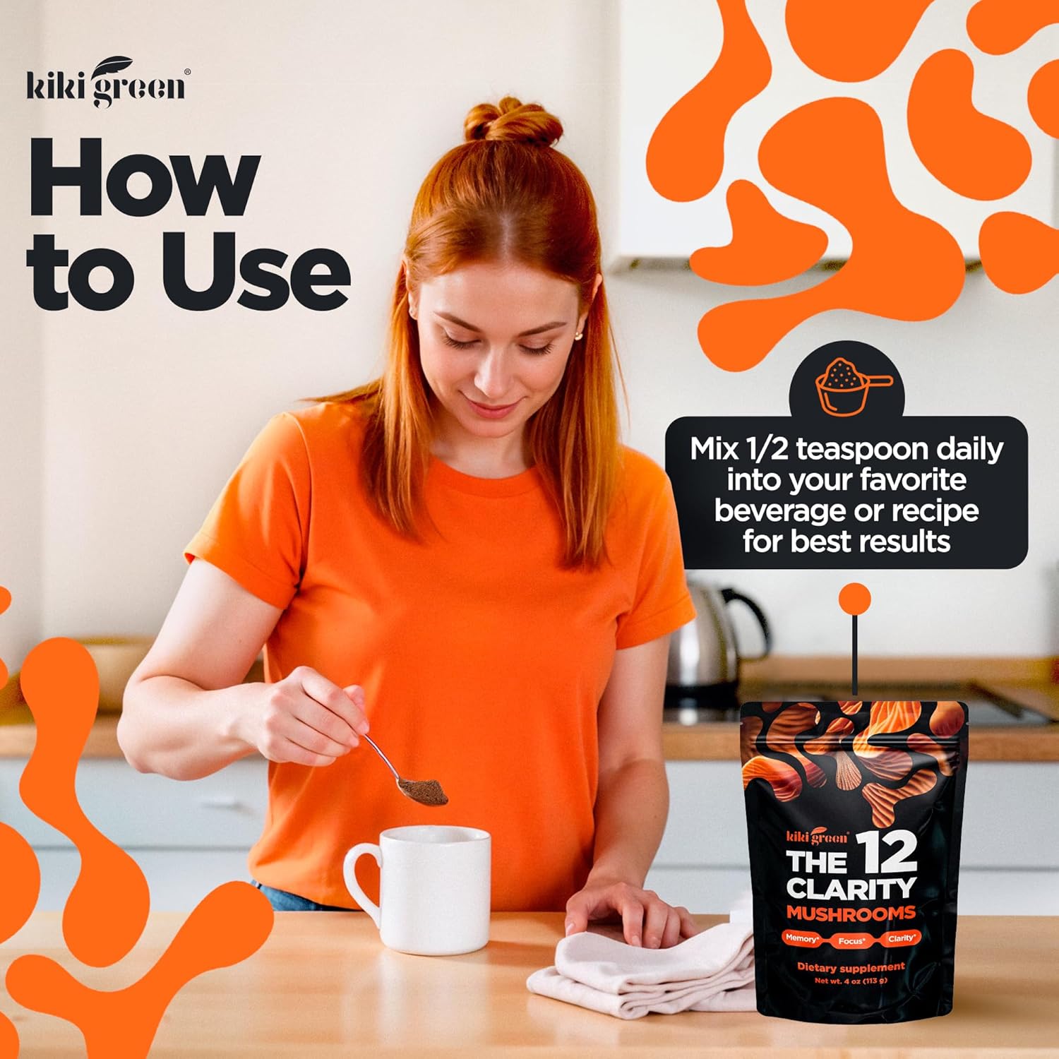 KIKI Green 12 Mushroom Powder 4 oz - Lion's Mane, Cordyceps, Chaga, Reishi, Shiitake, Maitake & More - Vegan, Fruiting Body Mushroom Supplement Powder for Focus, Energy, Immunity - Image 5