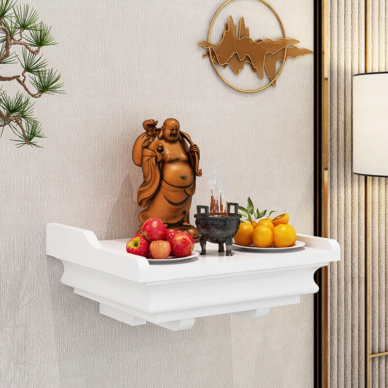 JNTFNE Wall mounted/desktop solid wood buddhist altar God Of Wealth Guanyin Cabinet Household Hanging Shrine Altar Table,Used to Place Photos, Souvenirs etc(White,Large)