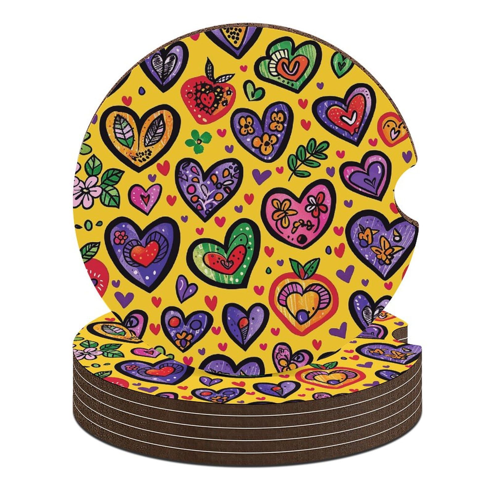 Dessous de verre pour voiture cœur jaune | Cadeau mignon homme femme