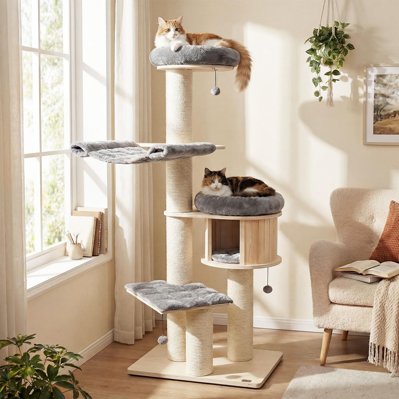 Tangkula Modern Wood Cat Tree