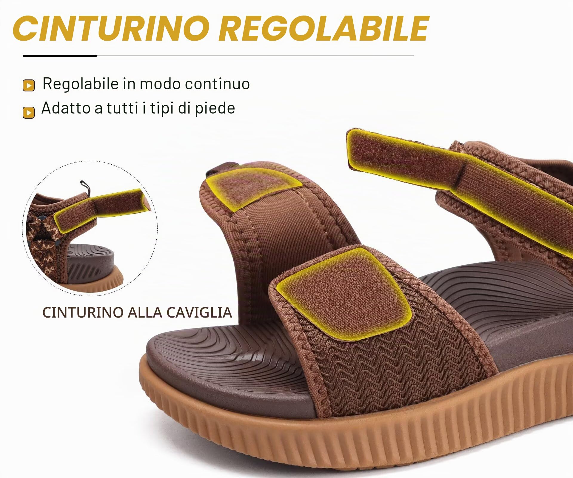 KuaiLu Sandali Trekking Donna Comode Camminata Ortopediche Fascite Plantare Arch Support Sportivi Sandalo Estive Leggero Aperte Regolabile Marrone 39