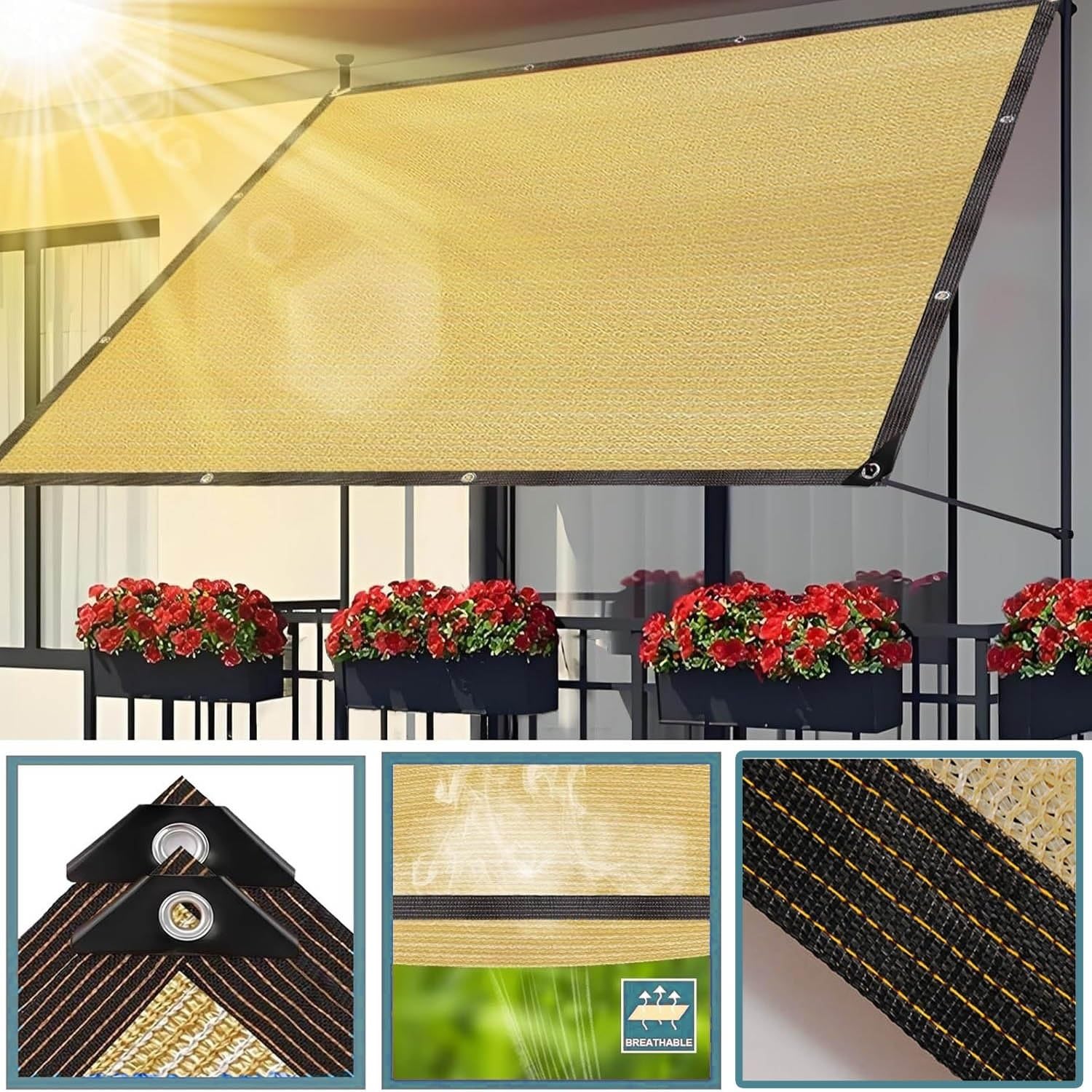 Red de protección solar 90 % de protección solar con ojales, malla transpirable para invernadero, perrera de 2 x 4 m, cubierta para plantas al aire libre (Bei)
