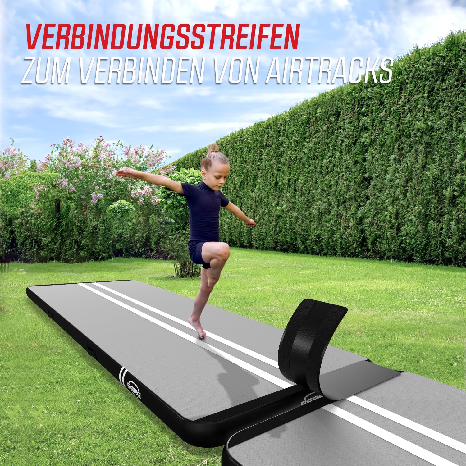 BERG AirTrack Home | Mit Elektrischer Luftpumpe und Tasche | Yogamatte | Tumblingmatte | Verschiedene Größe | Schwarz/Grau