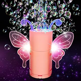 Ivtivfu Butterfly Fireworks Bubble Machine (13 Holes, Pink, Rechargeable), Automatic Bubble Machine for Toddlers 1-3, Kids Bubble Machine with Lights and Closeable Music for Parties, Wedding