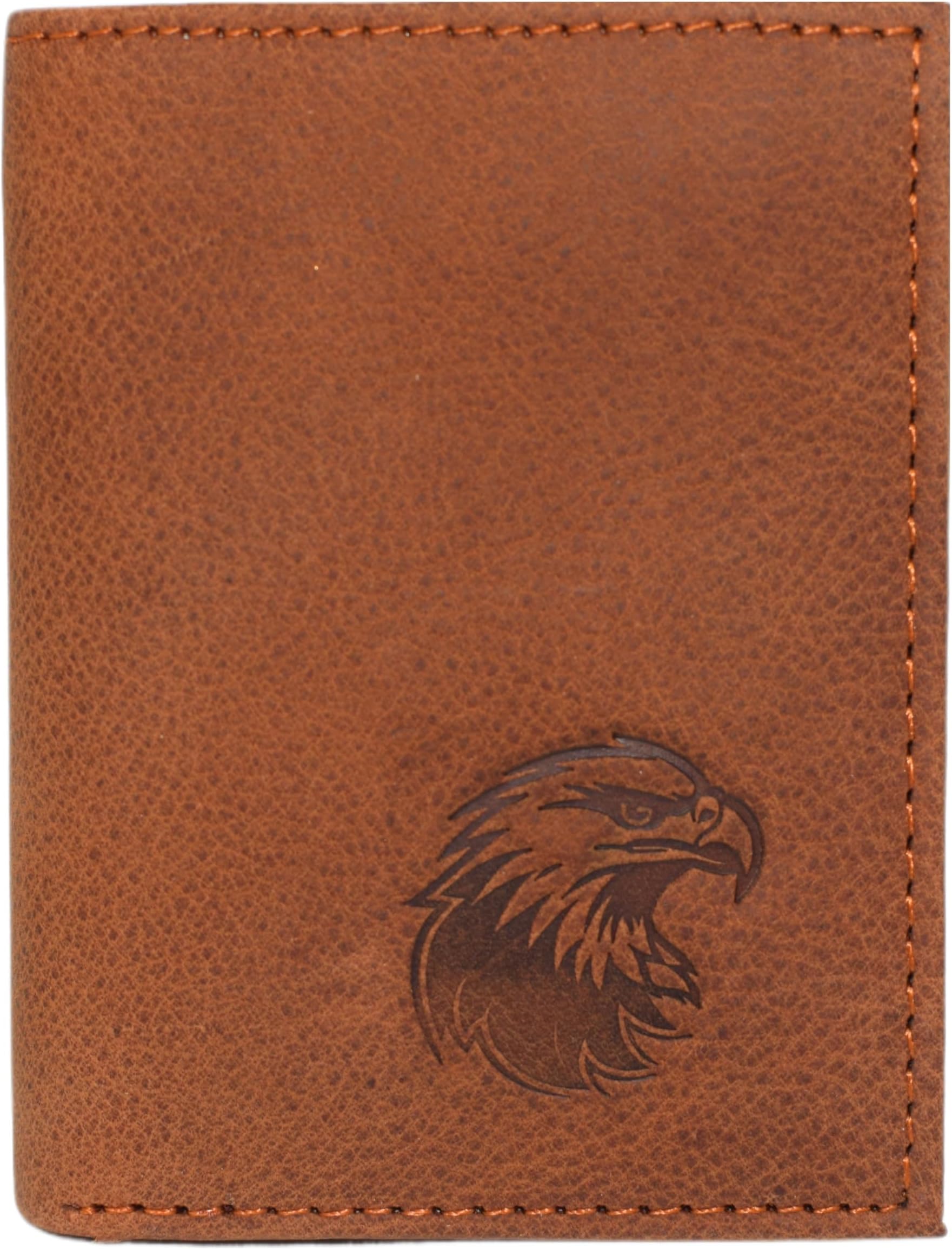 Men’s Western Trifold Leather Wallet – Genuine Cowhide RFID Blocking Wallet with Debossed American Eagle Design – Slim Patriotic Wallet