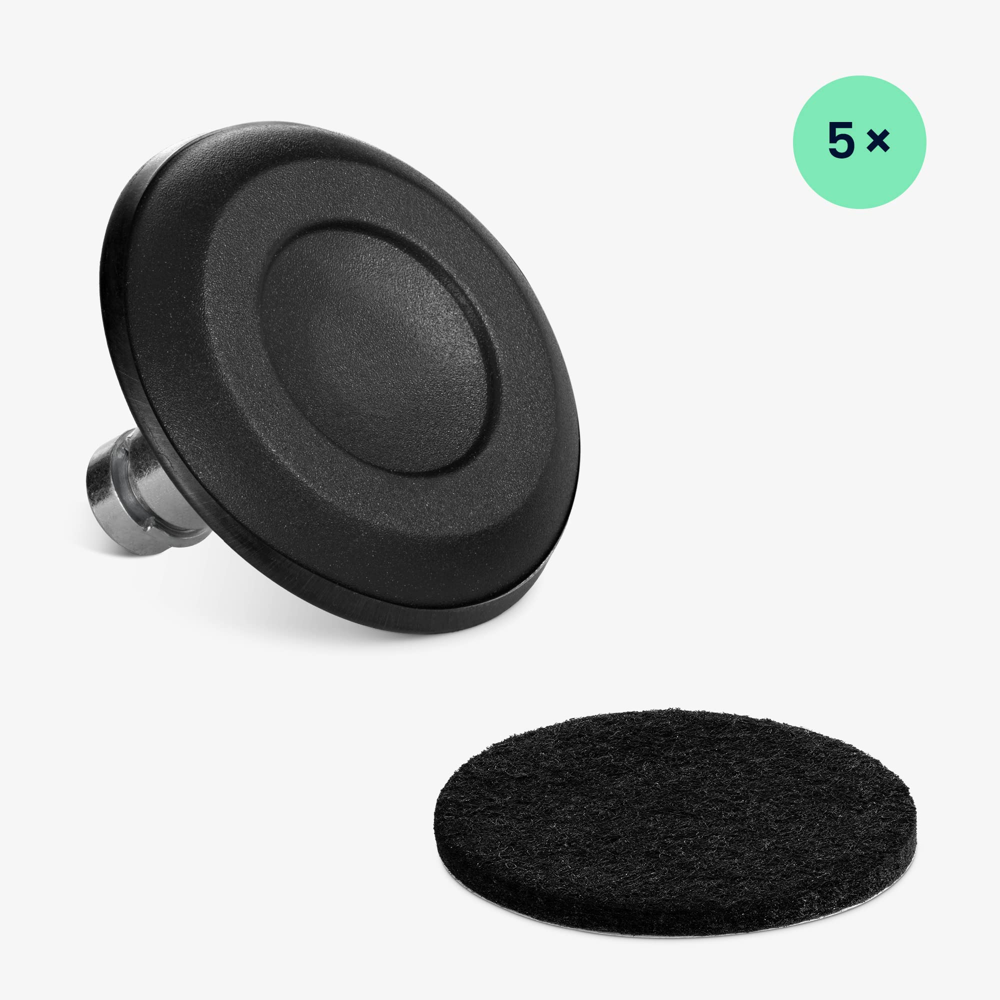 Kwmobile Zamienne Ślizgacze do Krzeseł Biurowych (Zestaw 5 Sztuk) - 10 mm Dzwonek Fotela Ślizgowego, Plastikowe Nóżki Zamienniki Kół Samonastawnych - Czarne