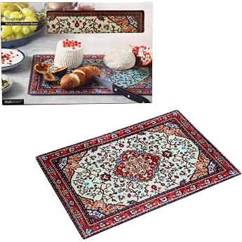 PELEG DESIGN Rugboard Glass Chopping Board - Decorative Glass Board in Oriental Carpet Design Heat Resistant Serving Plate & Coaster Tempered Glass Dishwasher Safe 24.5 x 36.5 cm