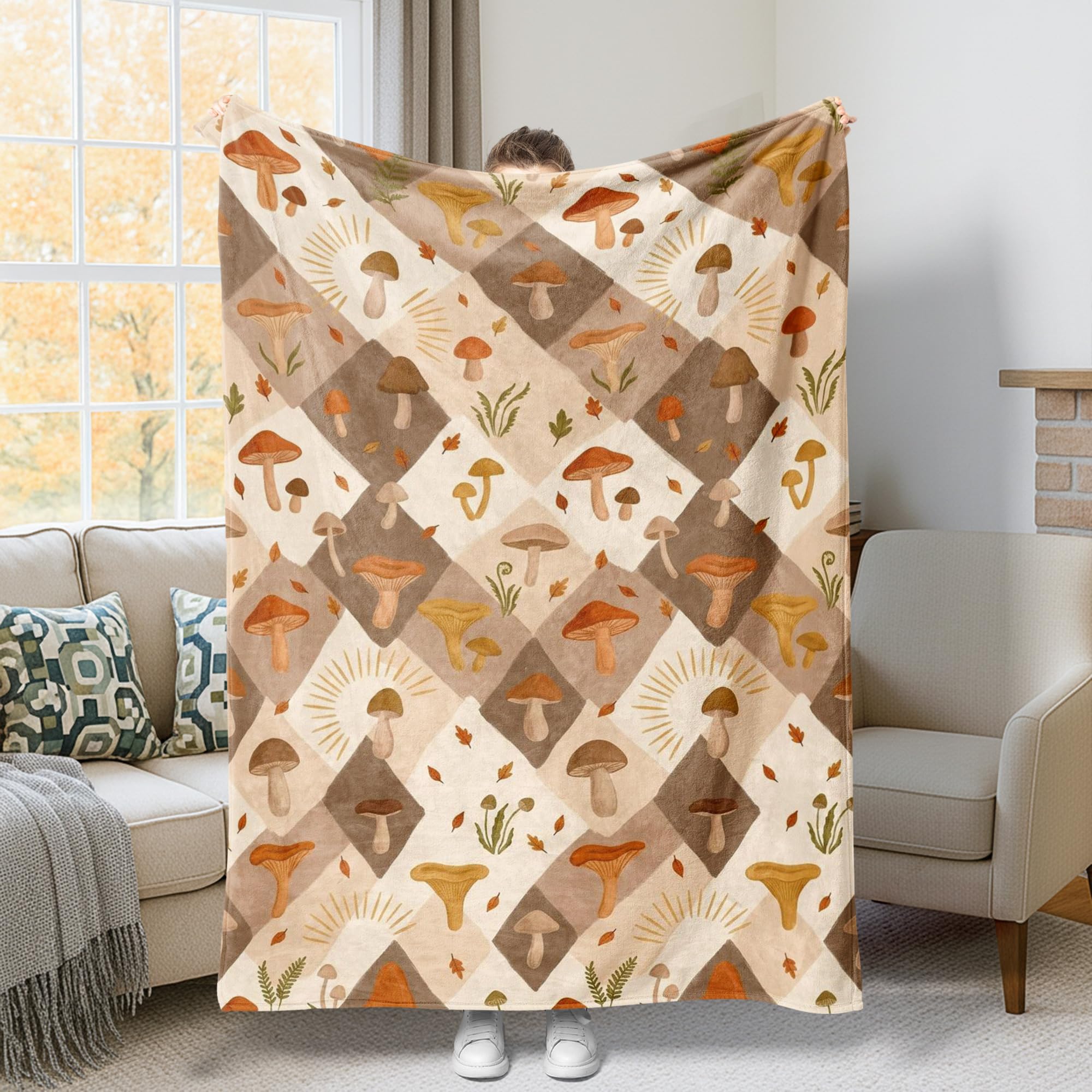 Couverture champignon bohème pour embellir votre canapé ou lit 127x152cm