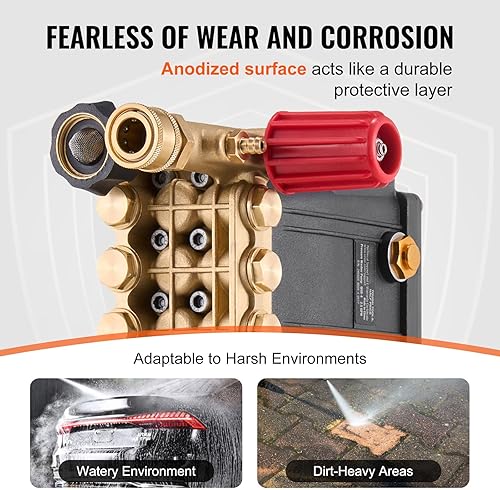 Miniatura 3 de Happybuy Bomba de lavado a presión, émbolo triple horizontal de eje de 34 pulgadas, 3300 PSI, 2.5 GPM, kit de bombas de repuesto con 5 boquillas