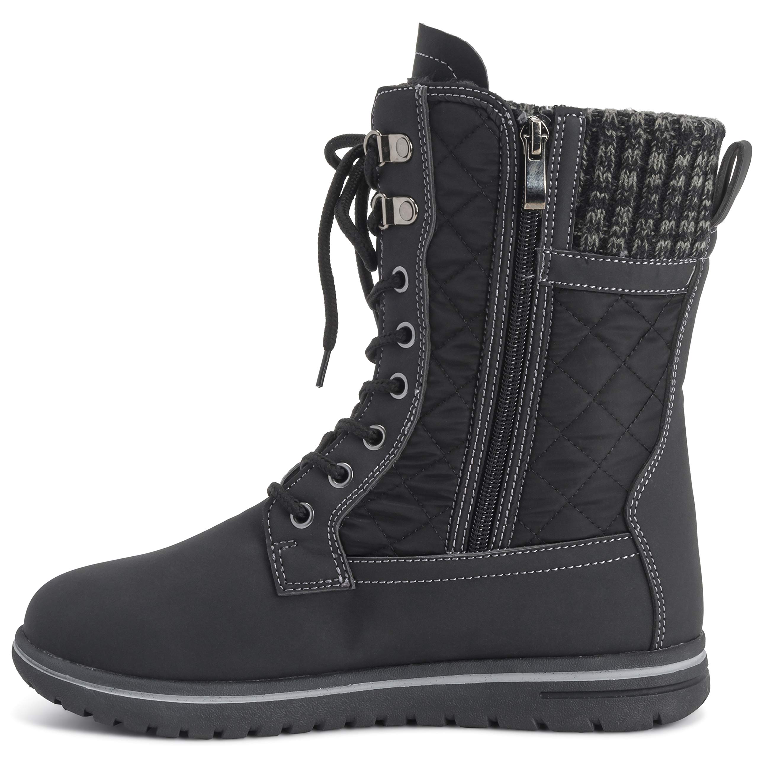 Polar Boot Womens Quilted Short Snow Winter Faux Fur Warm Durable Waterproof Boots - 9 - BLK42 AYC0525