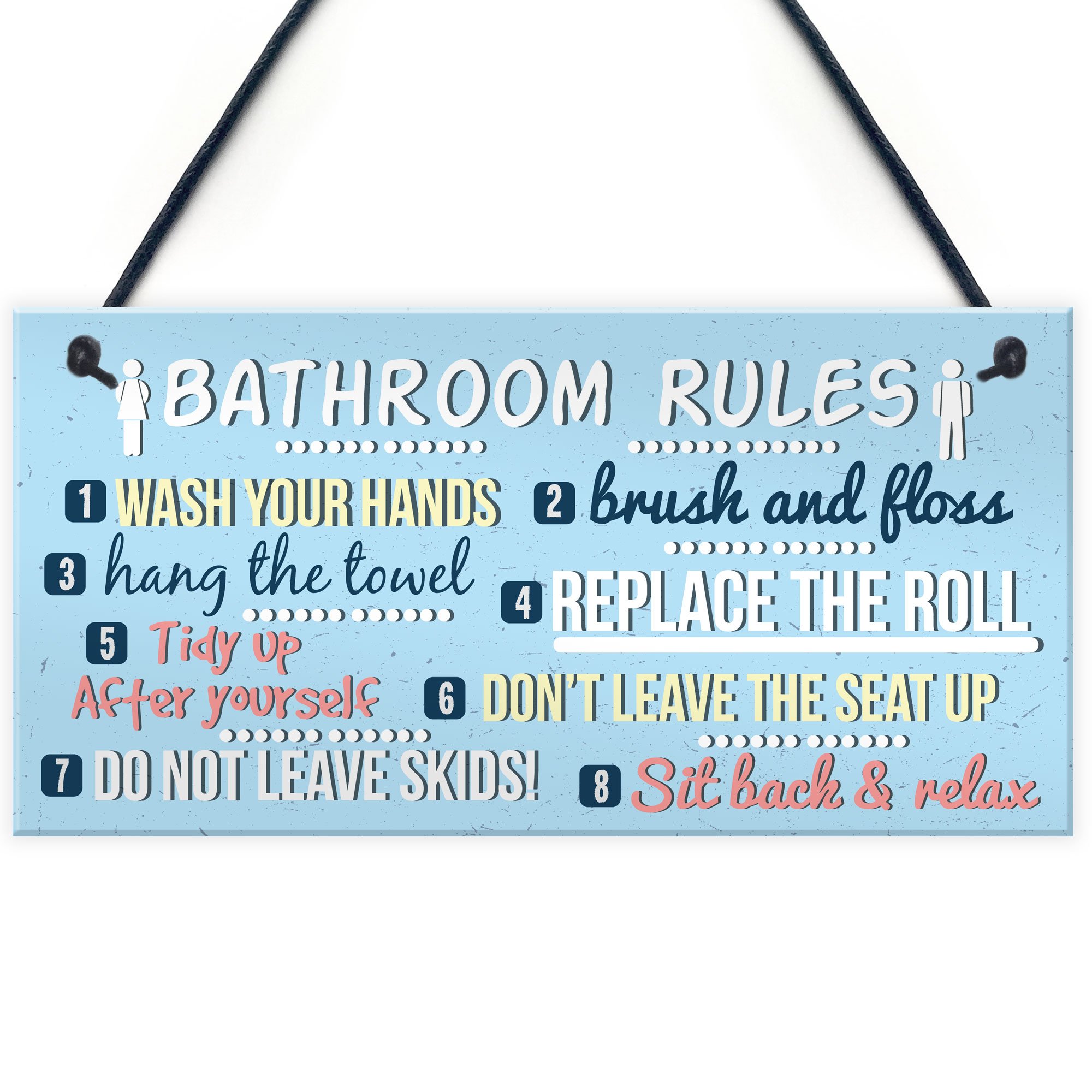 Red Ocean Bathroom Toilet The Loo Rules Shabby Chic Vintage Retro Funny Novelty Hanging Door Sign Plaque Gifts
