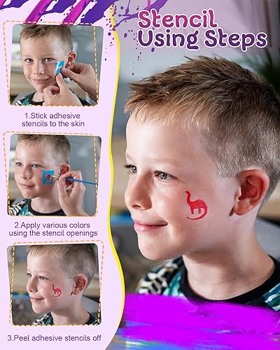 Miniatura 4 de Lictin Pintura facial a base de agua, kit de pintura facial de 26 colores con plantillas y pinceles, kit de maquillaje de Halloween para adultos y