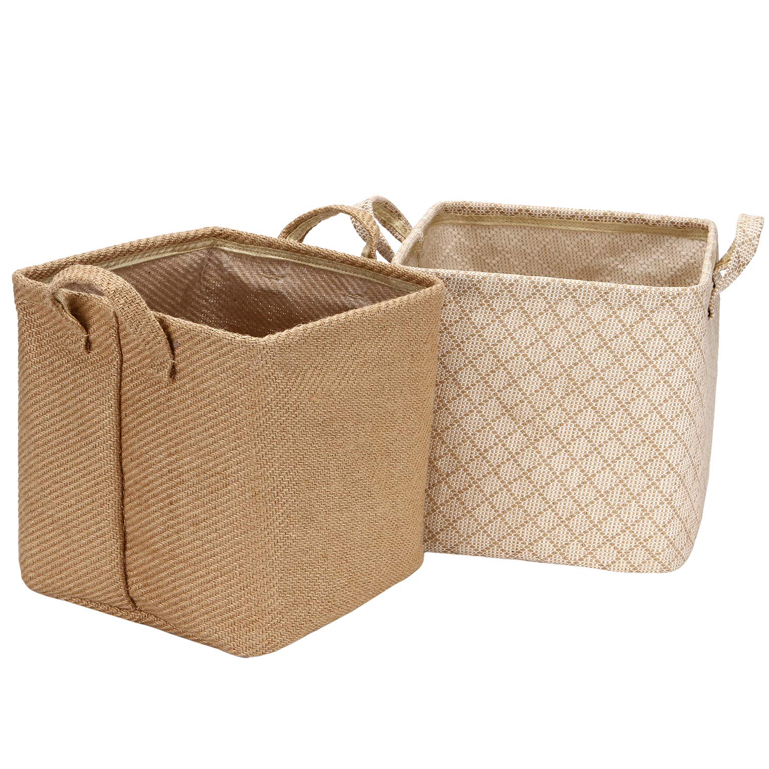 Sea Team Storage - Cestini organizer box bins in juta and cotone, con manico decorativo, per Home Toiletry Stationery Sundries Toys Jewerly, colore: beige, 26 x 26 x 26 cm, 2 pezzi