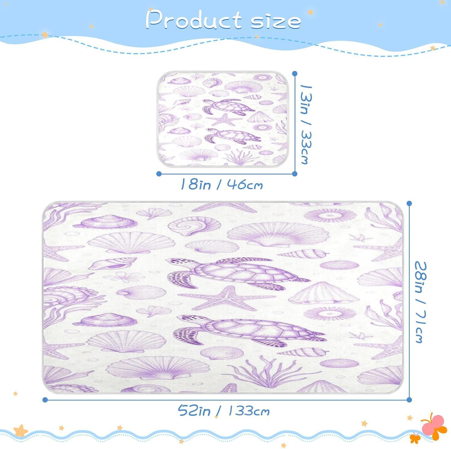 Cooling Baby Fitted Crib Mattress 28" x 52" Absorbent Coastal Beach Summer Purple Ocean Seashell Crib Padding for Baby&Toddler