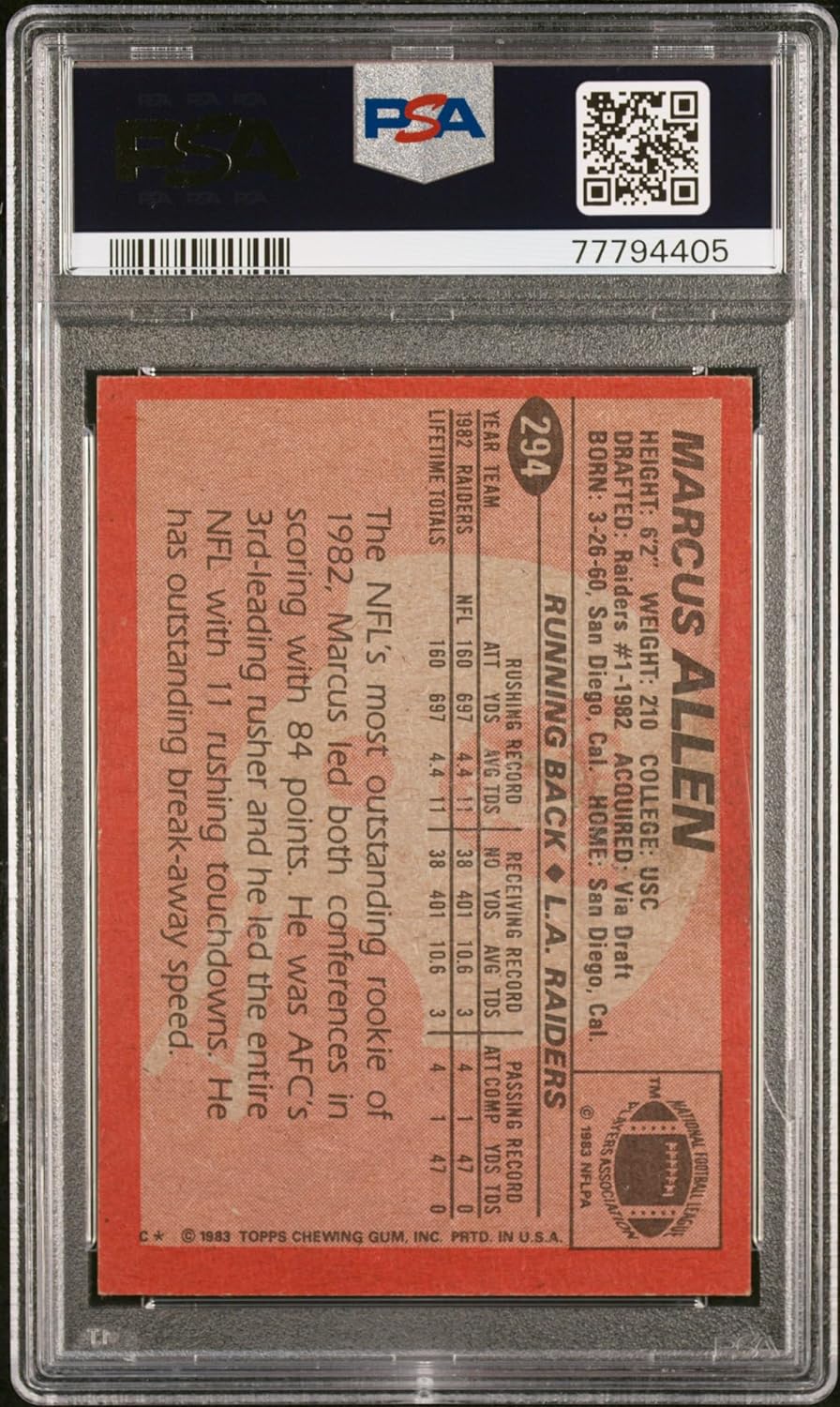 Marcus Allen 1983 Topps Football Rookie Card #294 Graded PSA 5