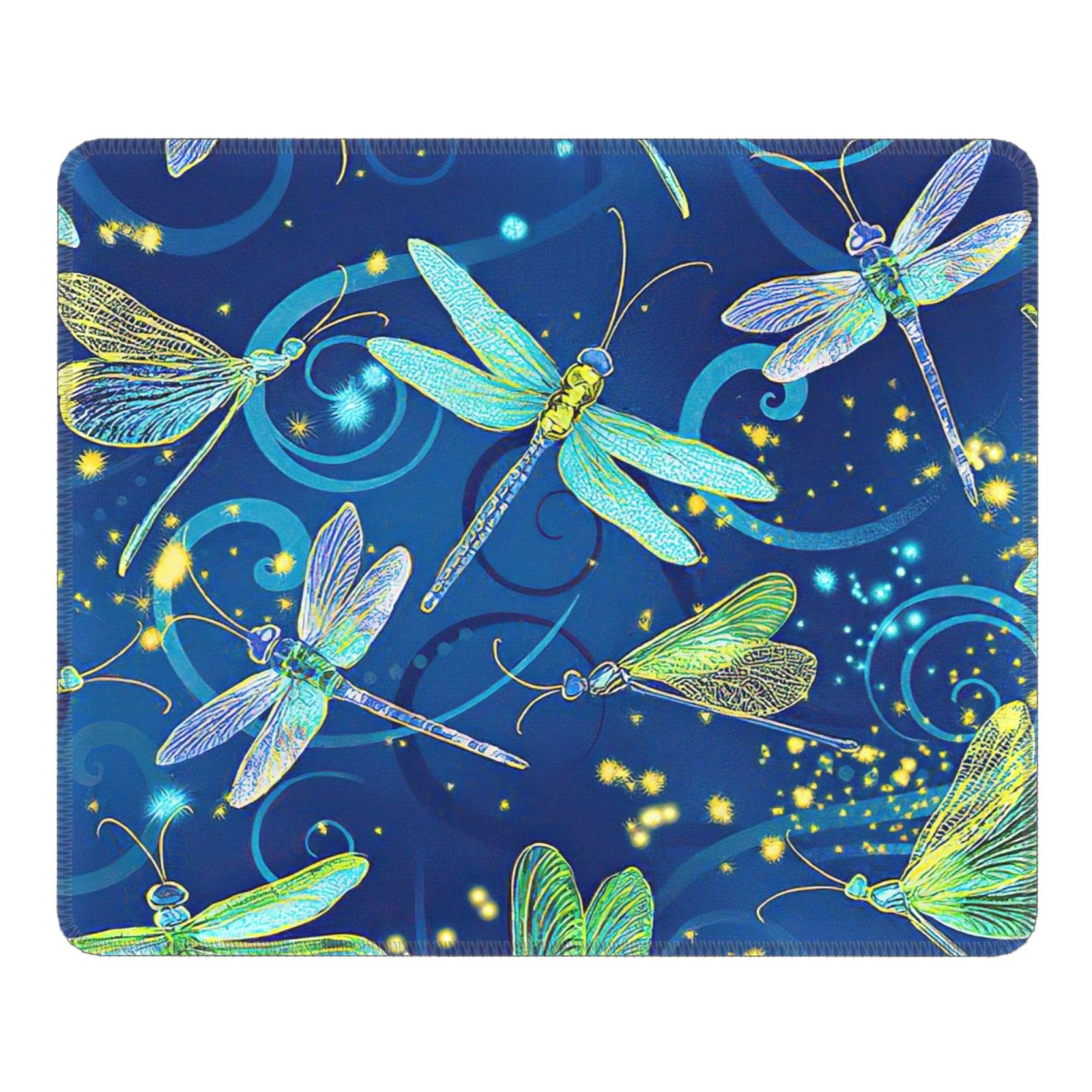 Green Dragonfly Mouse Pad Non-Slip Rubber Gaming Rectangular with Stitched Edges Personalized Mousepad for Office Laptop Computer Pc
