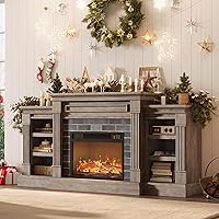 IDEALHOUSE 71" Electric Fireplace TV Stand for 80" TVs, Gray Stacked Stone Mantel, 3D Flame, Remote, Storage & 4700 BTU Heater