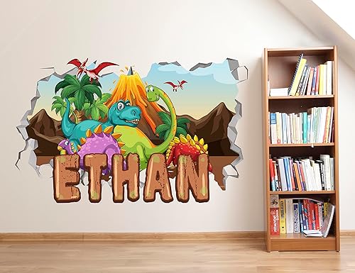 Miniatura 6 de Calcomanías de pared de dinosaurio con nombre personalizado, calcomanías de dinosaurio, decoración de guardería, color verde