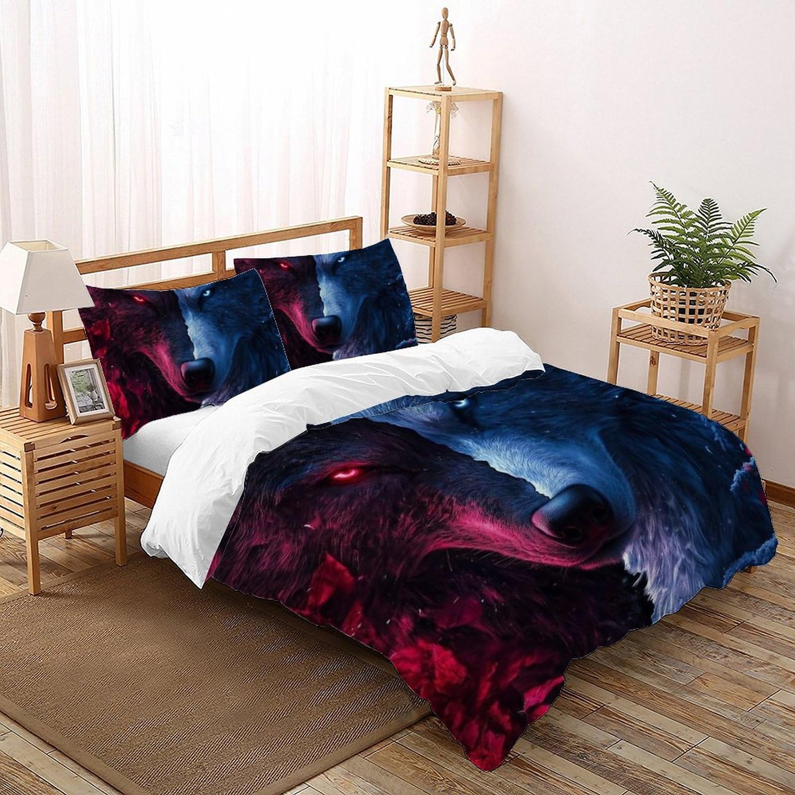 Housse de couette loup imprimé 3D parure de lit microfibre animaux 220x240