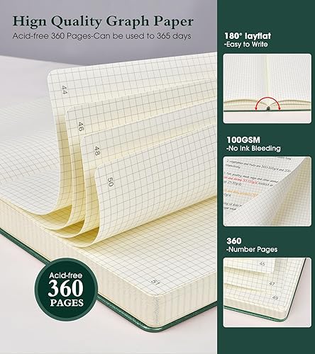 Miniatura 9 de Cuaderno de puntos, 360 páginas numeradas, cuadrícula de puntos, de 8.5 x 11 pulgadas, papel de punto de 3.53 oz/m², tapa dura gruesa, de cuero