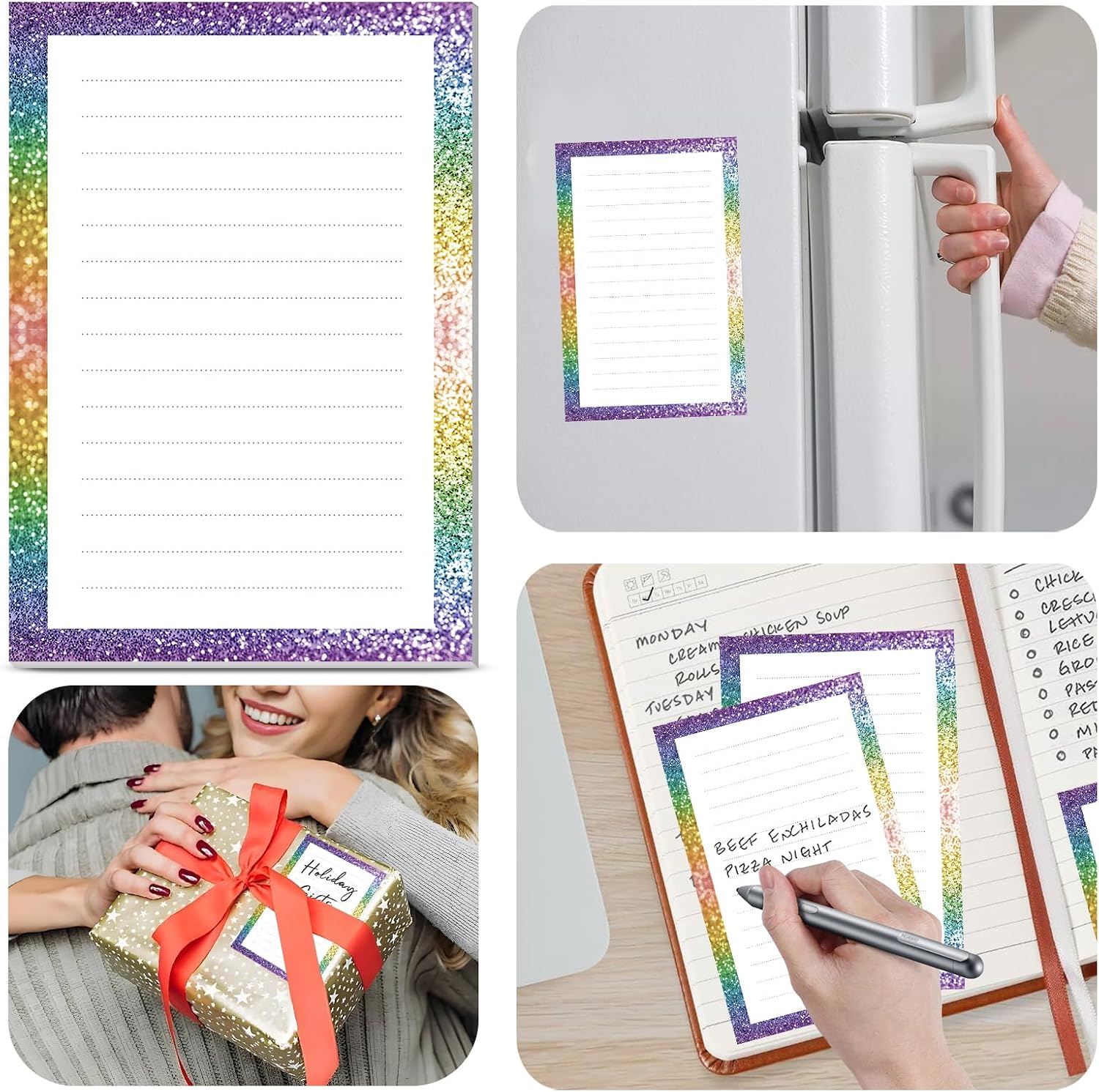 2 Pack Lined Sticky Notes 4x6 in, Cute Self-Stick Notepads with Lines, Large Memo Pads Strong Adhesive for Office, Home Colorful Rainbow Glitter image 4