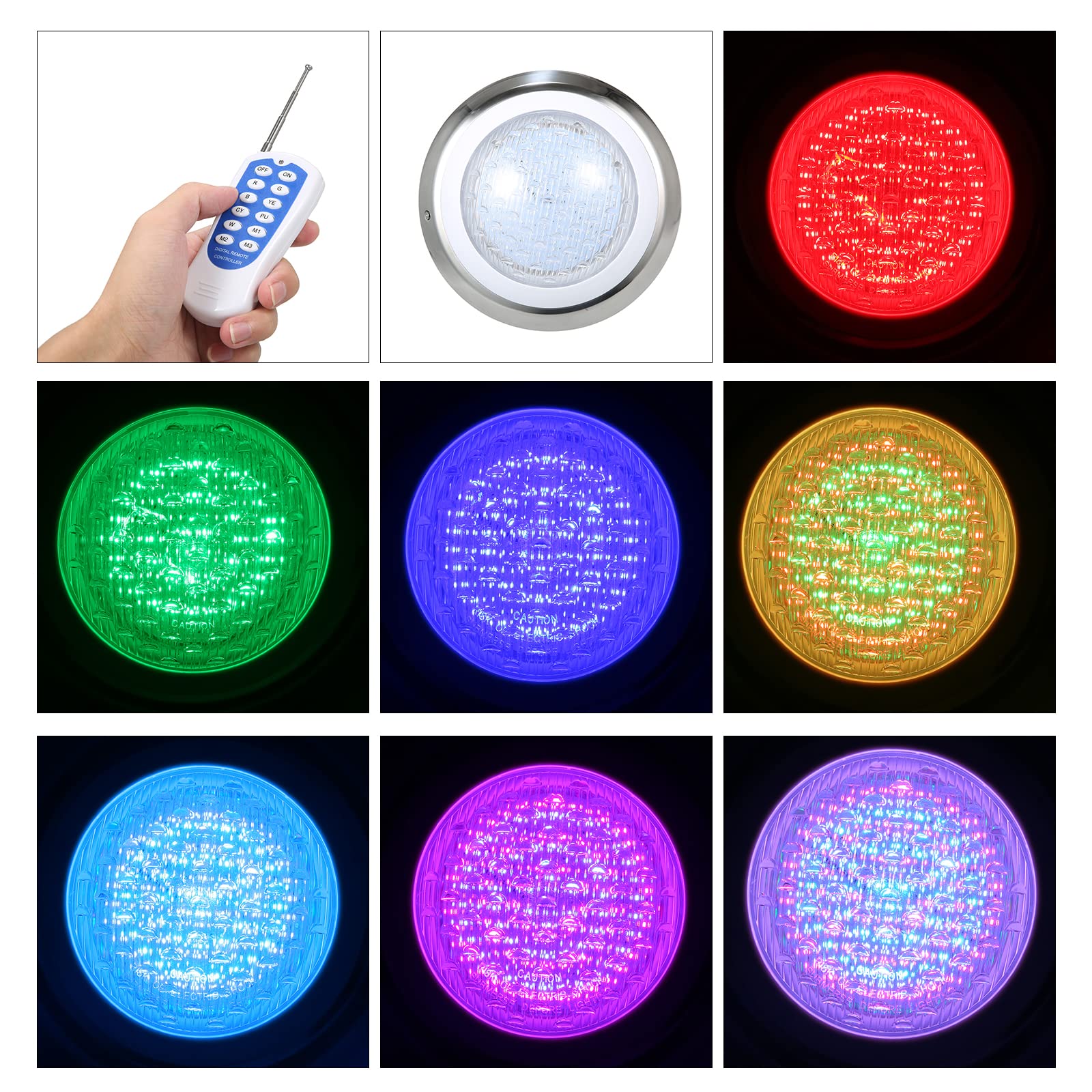 Luz subacuática LED RGB de 12V 18W, lámpara de Montaje en Pared de 7 Colores Que Cambia de 11 Pulgadas con Control Remoto, IP68 a Prueba de Agua para Acuario de Piscina